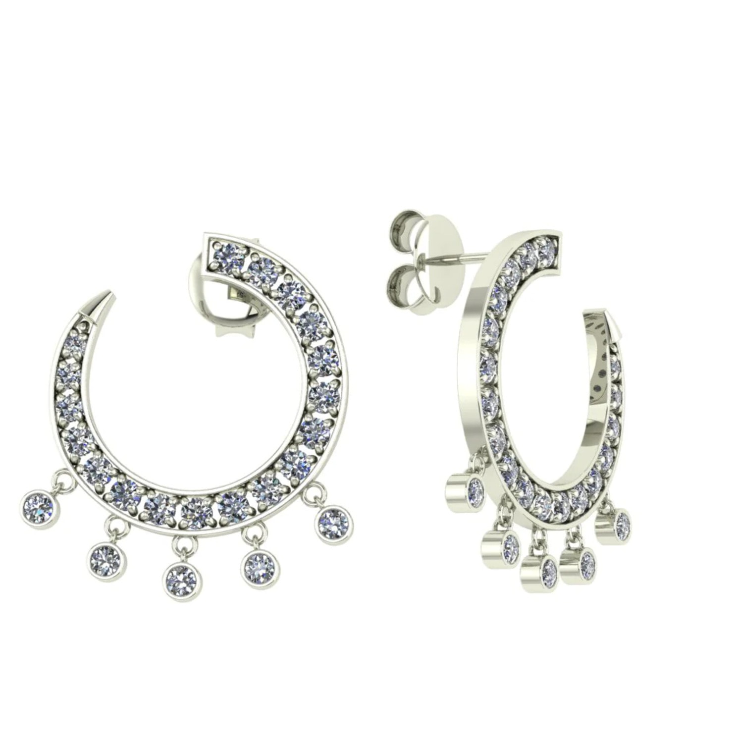 Cervin Blanc Women's Silver / White White Gold Curve Diamond Earrings - Front To Back In Multi