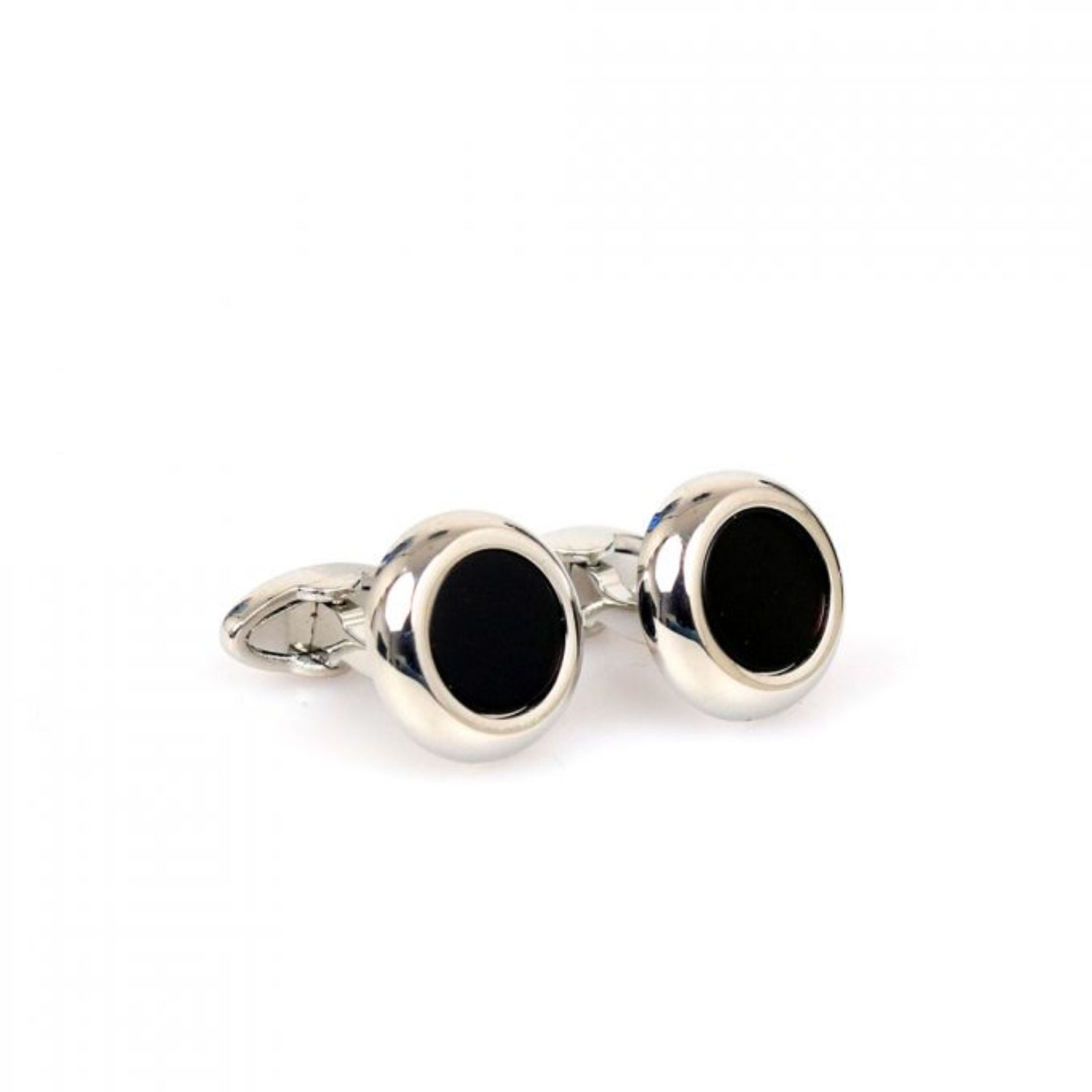 Men’s Round With Onyx Cufflink - Silver David Wej