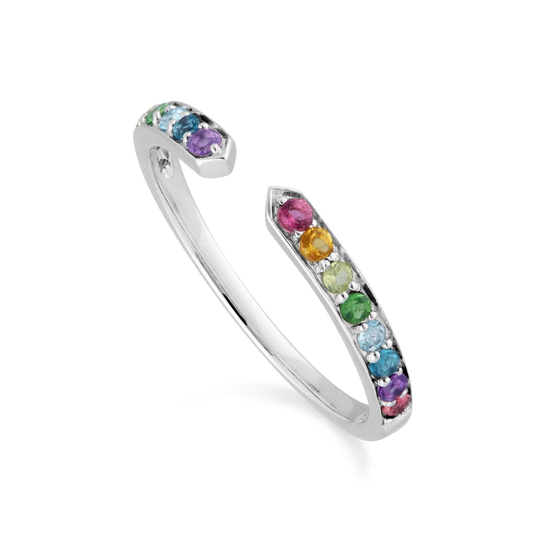 Women’s Rainbow Gems Open Ring In Sterling Silver Gemondo