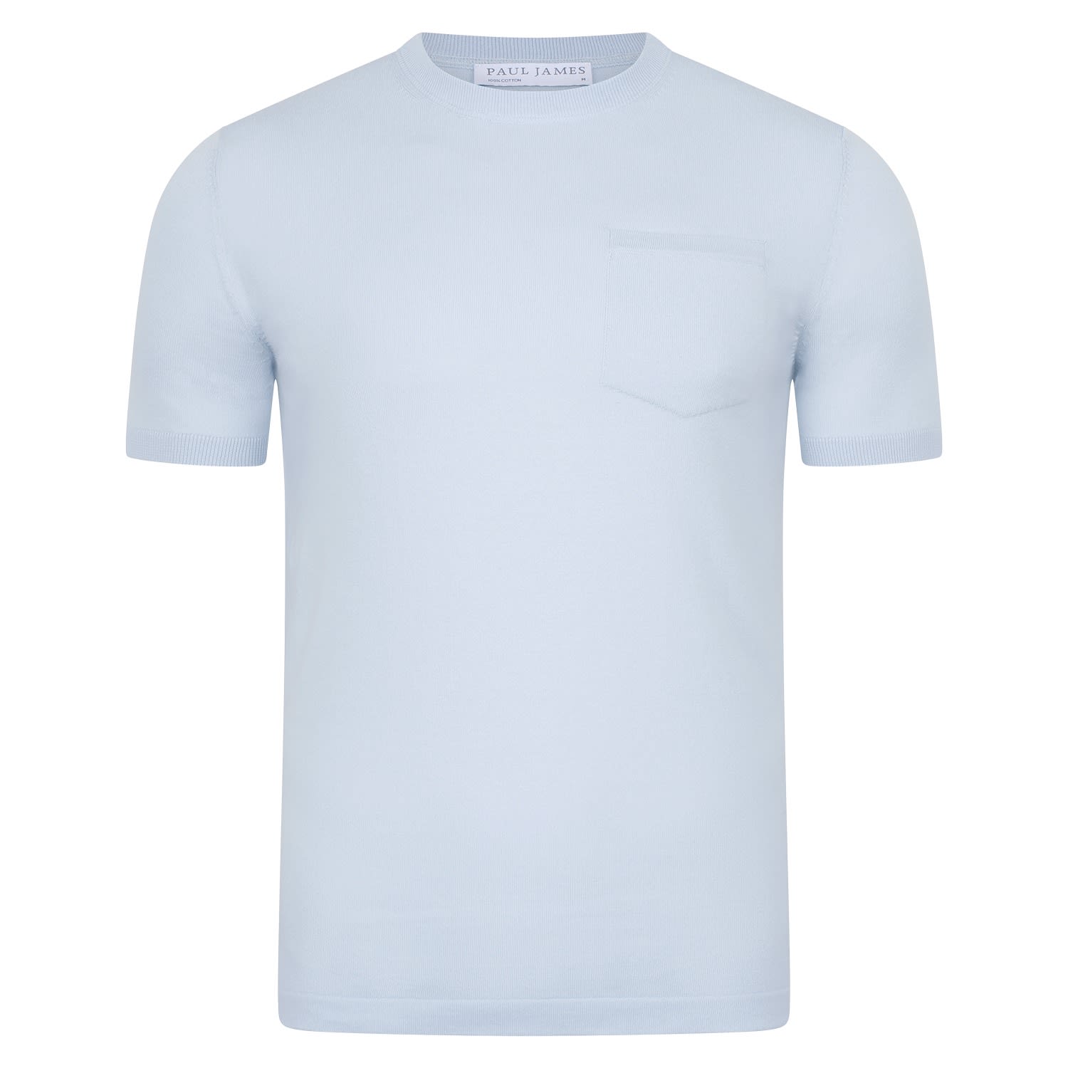 Paul James Knitwear Mens Ultra Fine Cotton Eduardo Knitted Pocket T-shirt - Pale Blue In Blue
