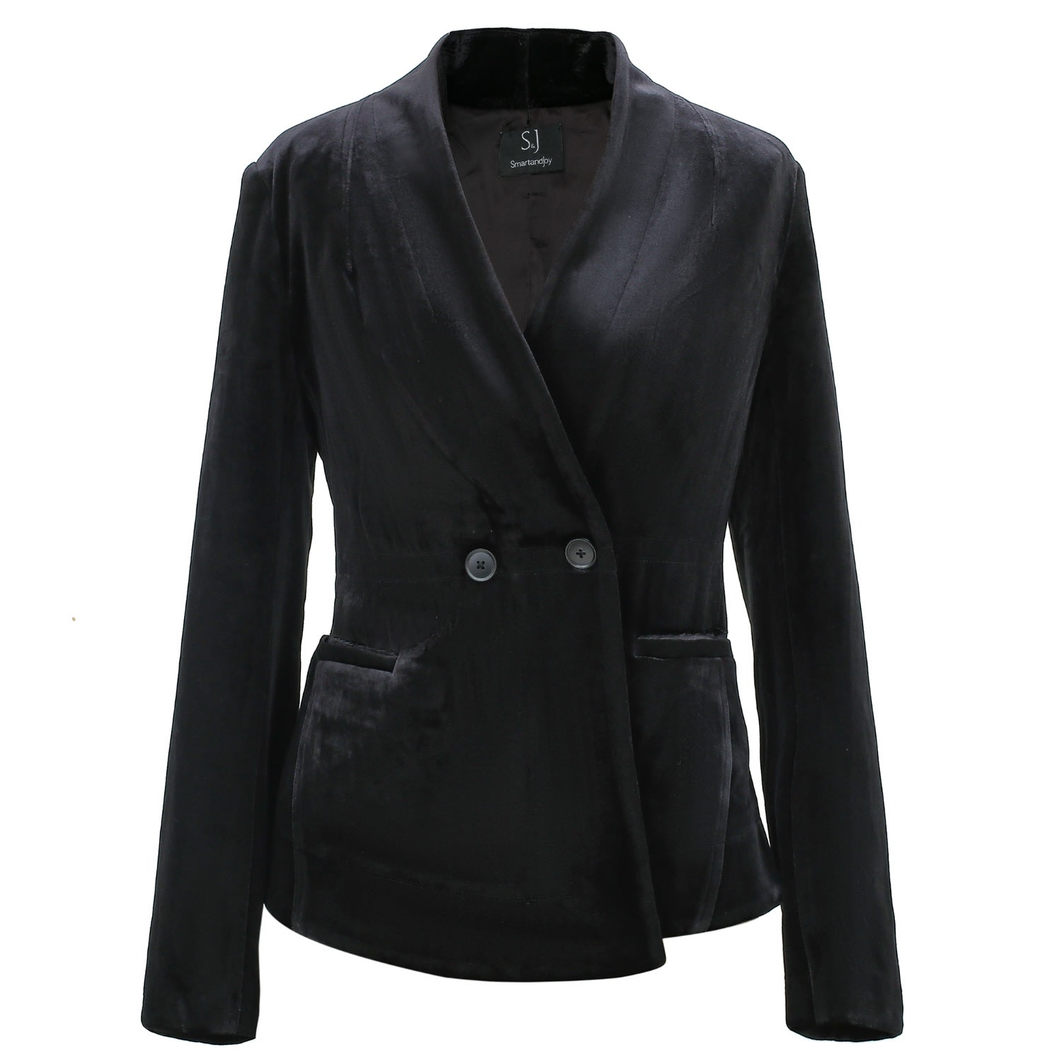 Smart And Joy Women's Black Flat Neck Velvet Jacket In Black