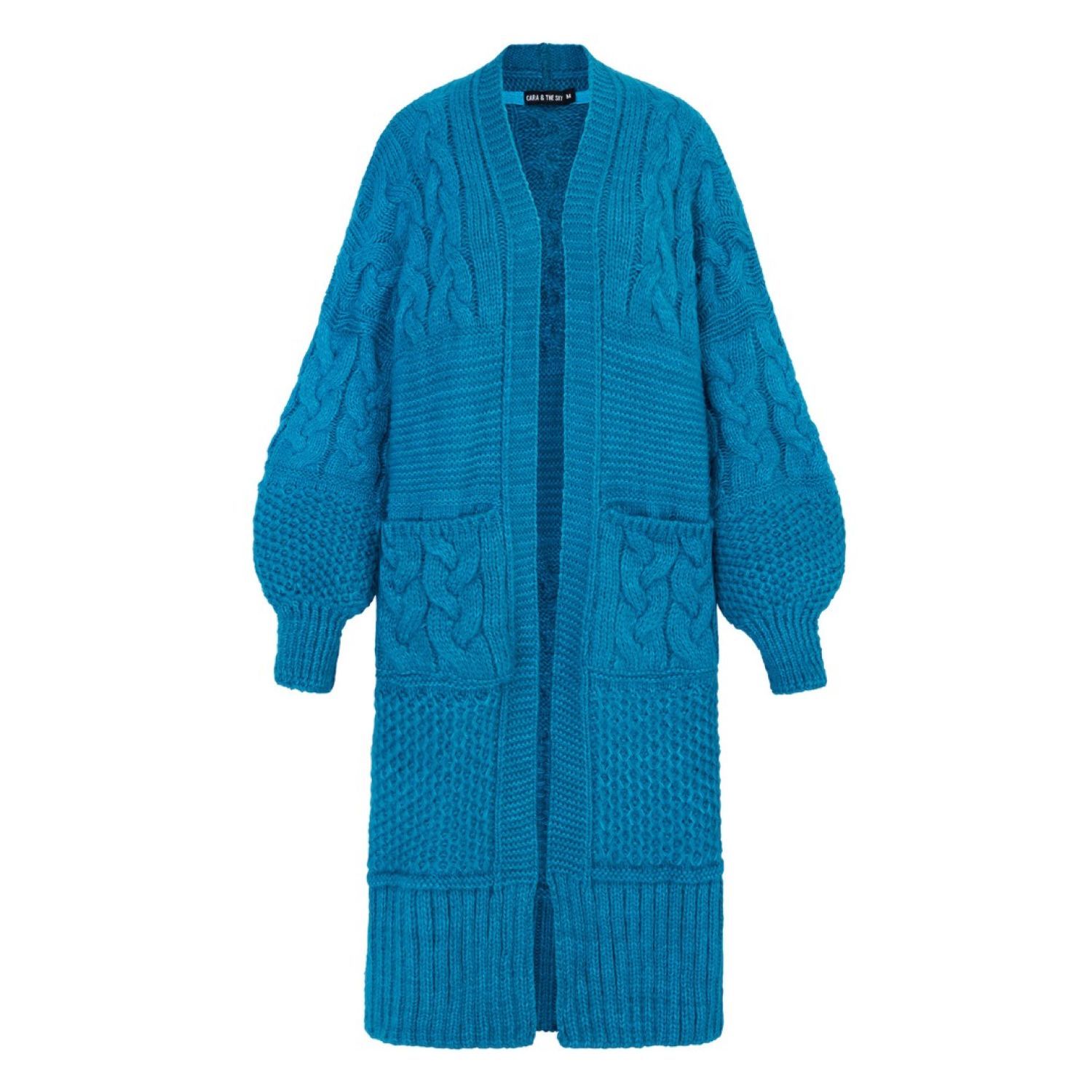 Alex Balloon Sleeve Cable Maxi Cardigan - Teal | Cara & The Sky