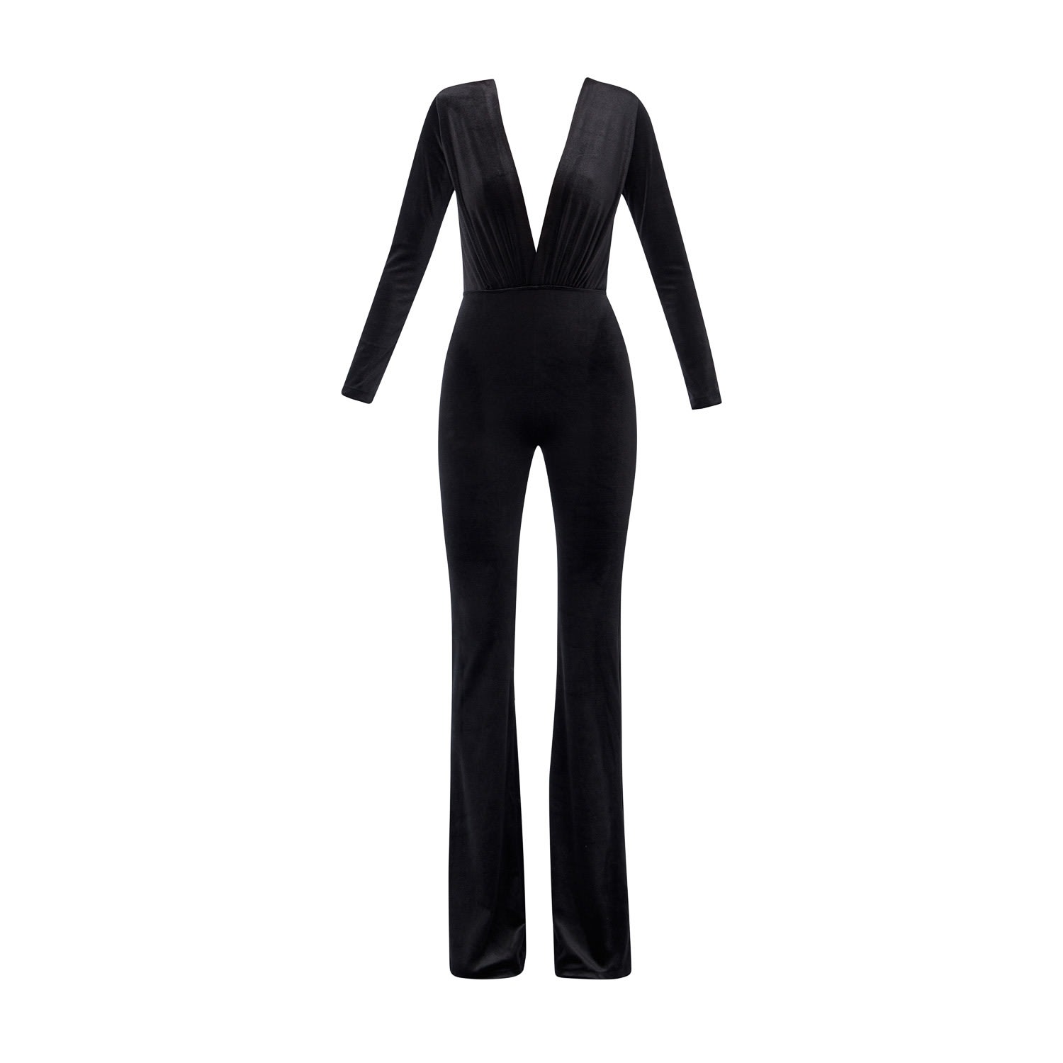 Lia Aram Women's Black Velvet Contour Flared Jumpsuit In Black