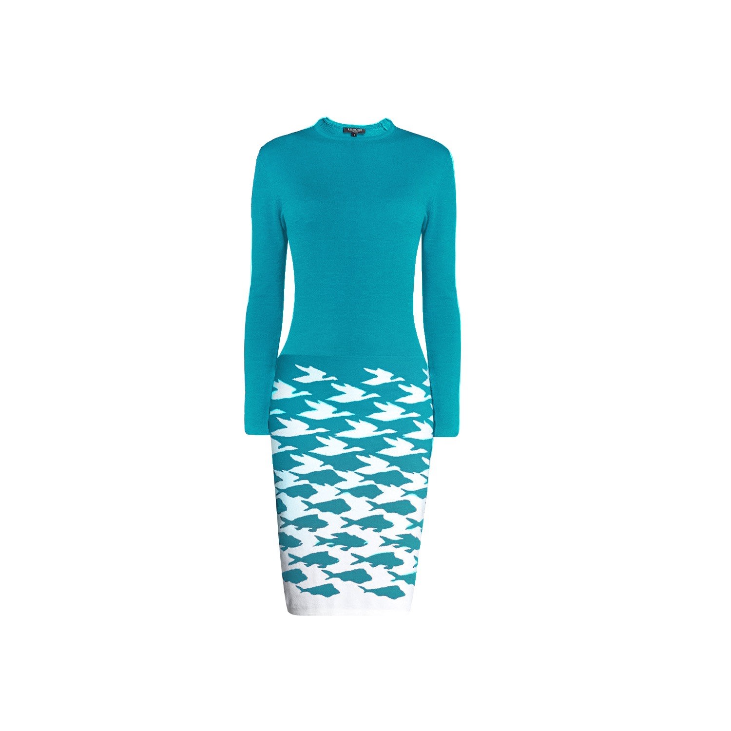 Women's Blue Sea & Sky Knitted Jacquard Dress In Turquoise