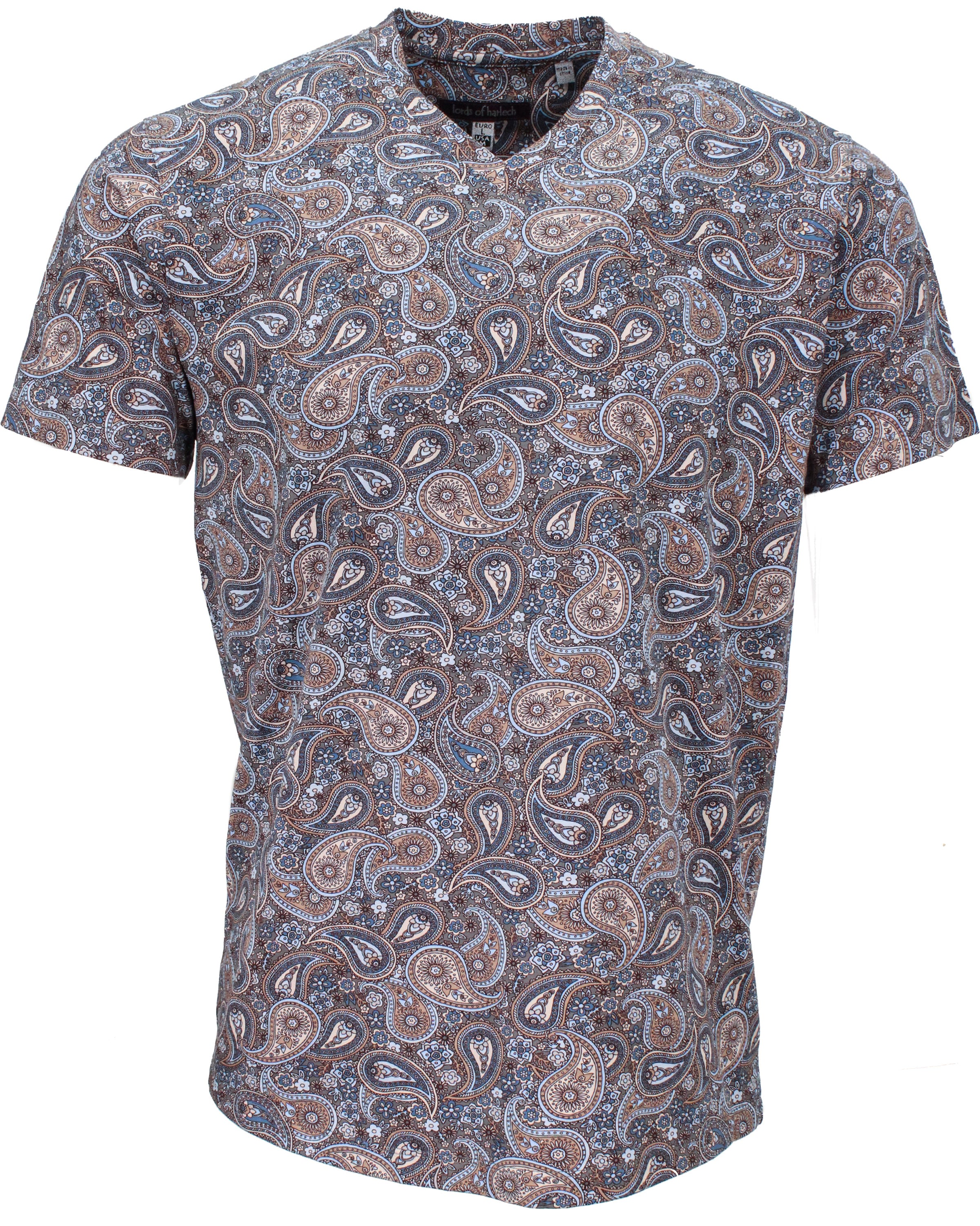 Lords Of Harlech Men's Neutrals / Grey Maze Trippy Paisley V-neck Tee - Grey In Grey