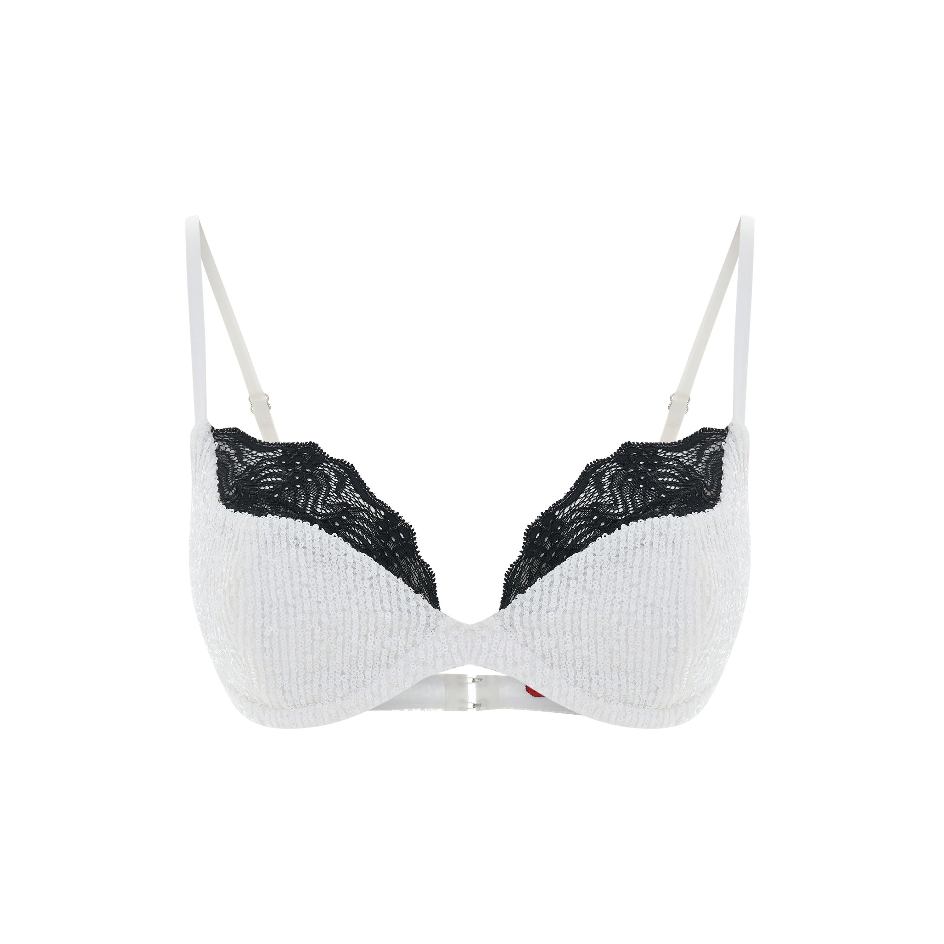 Pcfg Women's White Sequin Bra With Lace Details In Multi