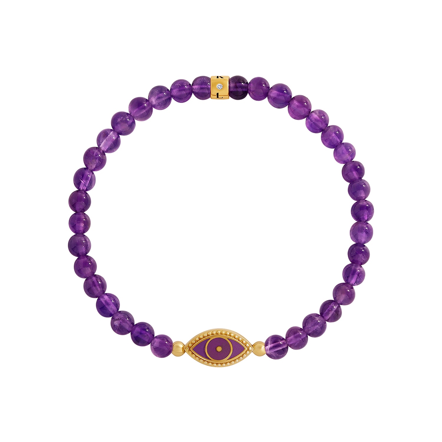 Karma And Luck Women's Purple Mystic Shield Amethyst Evil Eye Gold Bracelet