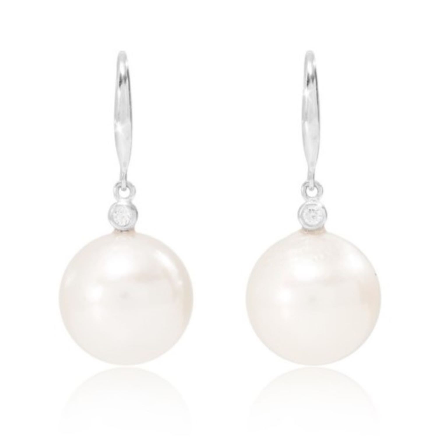 Pearls Of The Orient Online Women's White Stella Cultured Freshwater Pearl Drop Earrings With Delicate Cubic Zirconia Above On S