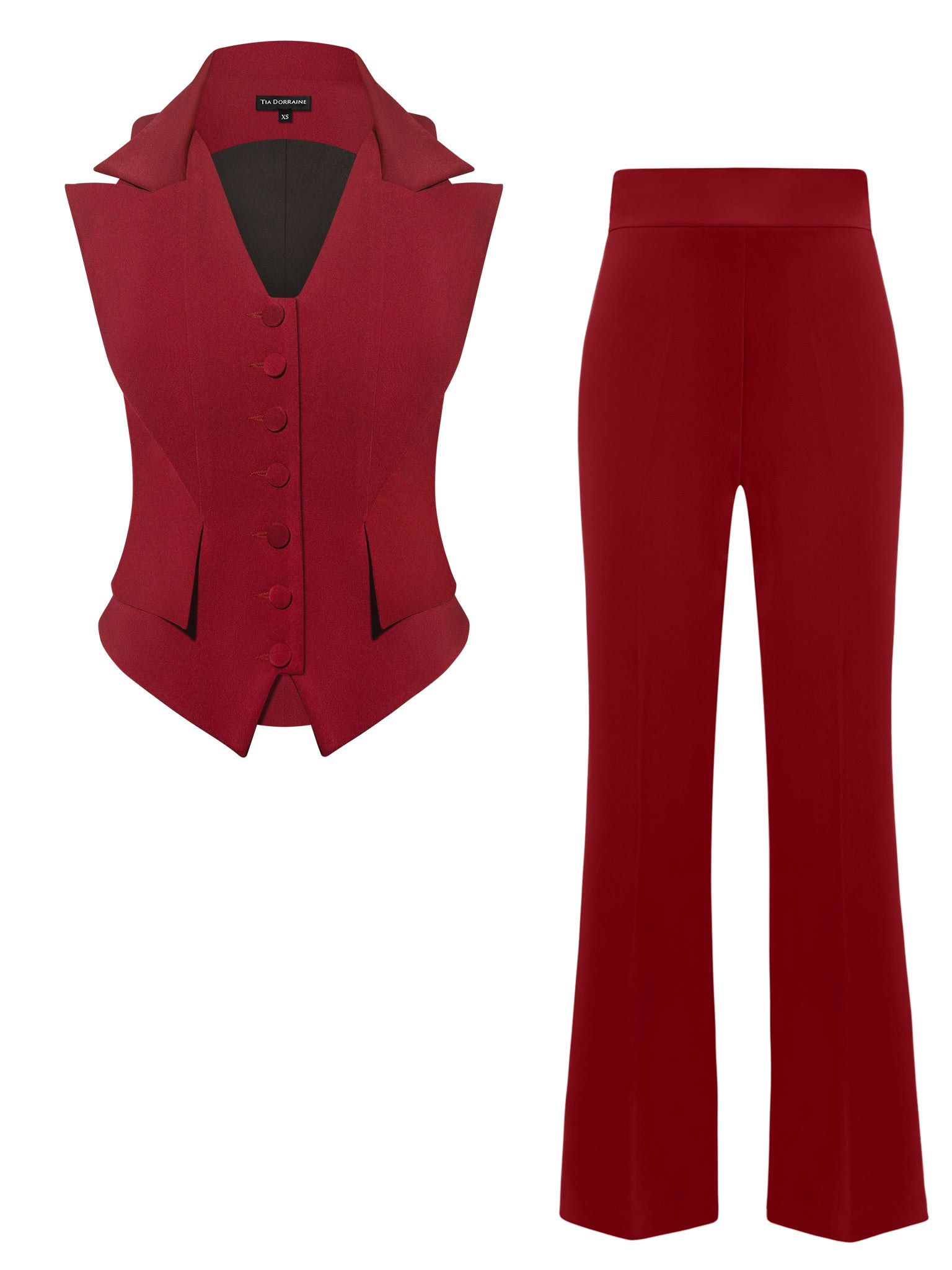 Red Single-Breasted Waistcoat & Trousers Set - Burgundy | Xxs | Tia Dorraine