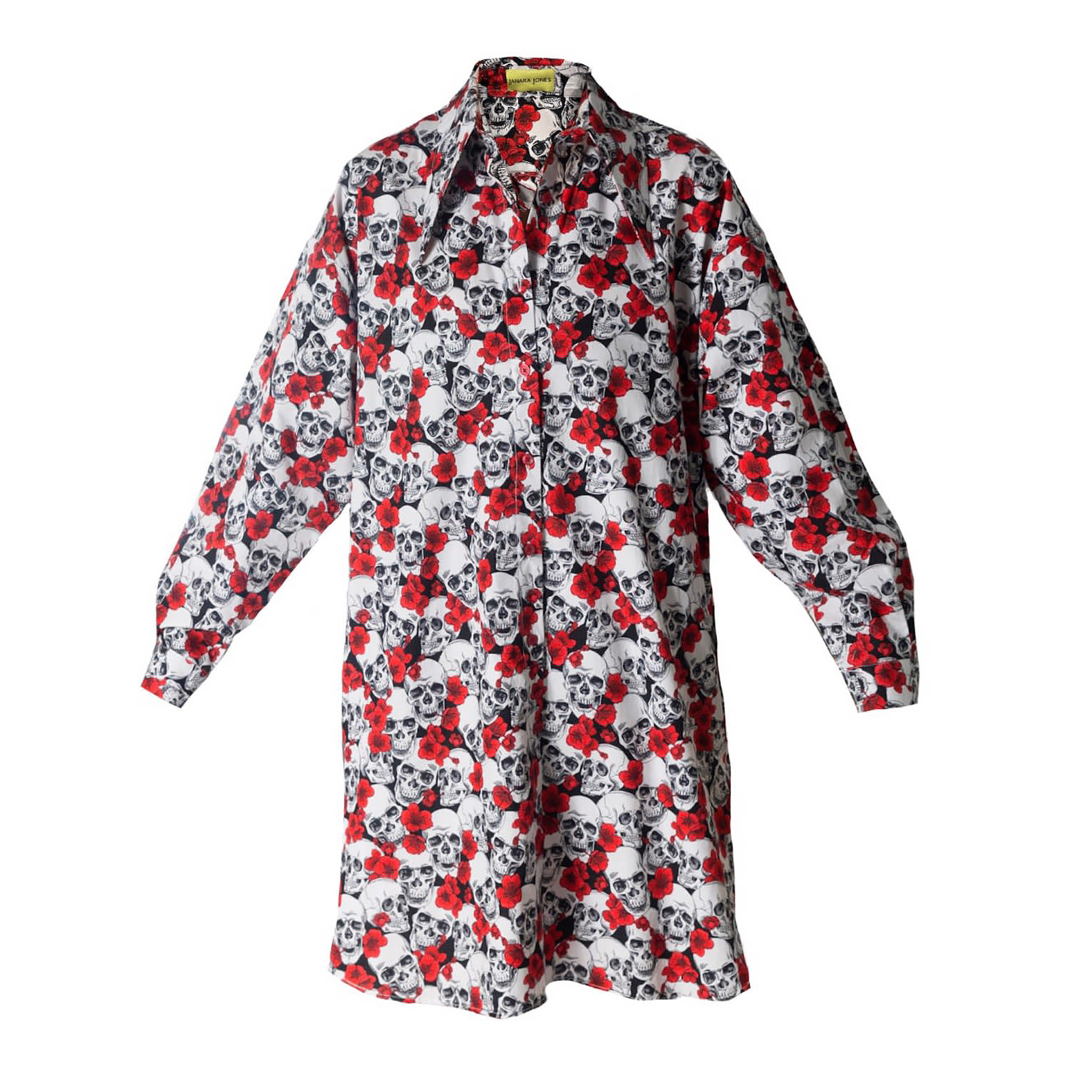 Janara Jones Women's Sculls And Poppies Print Cotton Mini Shirt Dress