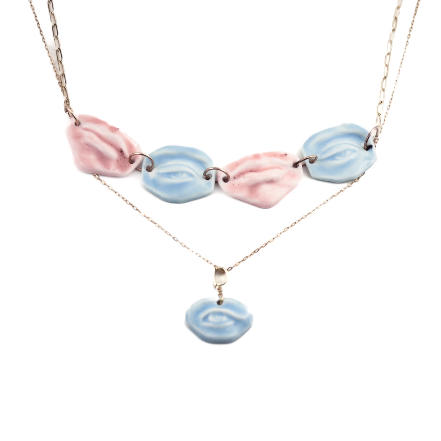 H2 Studio Women's Blue / Pink / Gold My Body Eye With Lip Choker Necklace Set  Glossy Pink And Blue In Multi