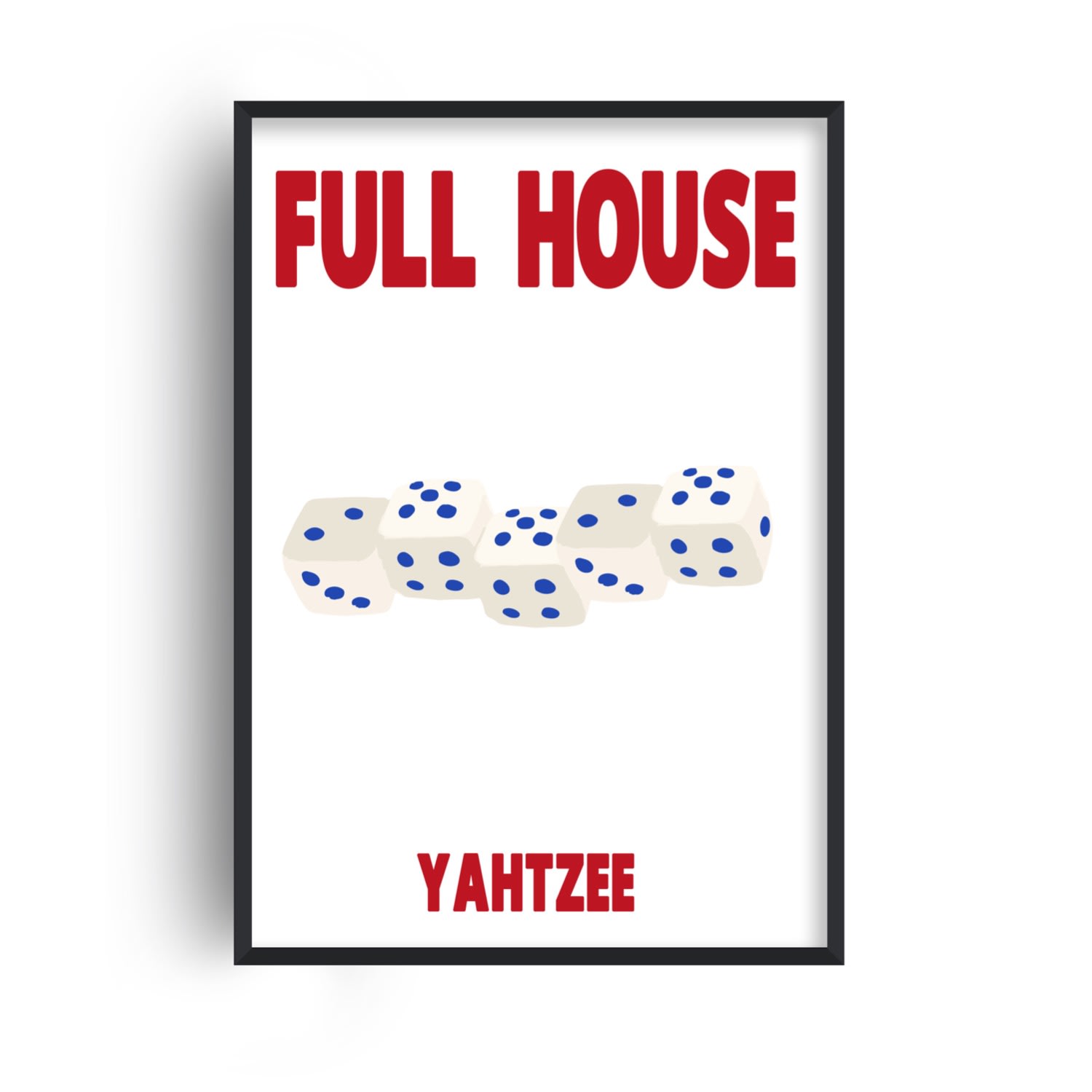 Fanclub Blue / Red Full House Yahtzee Dice Retro Game Giclée Art Print A2 In Blue/red