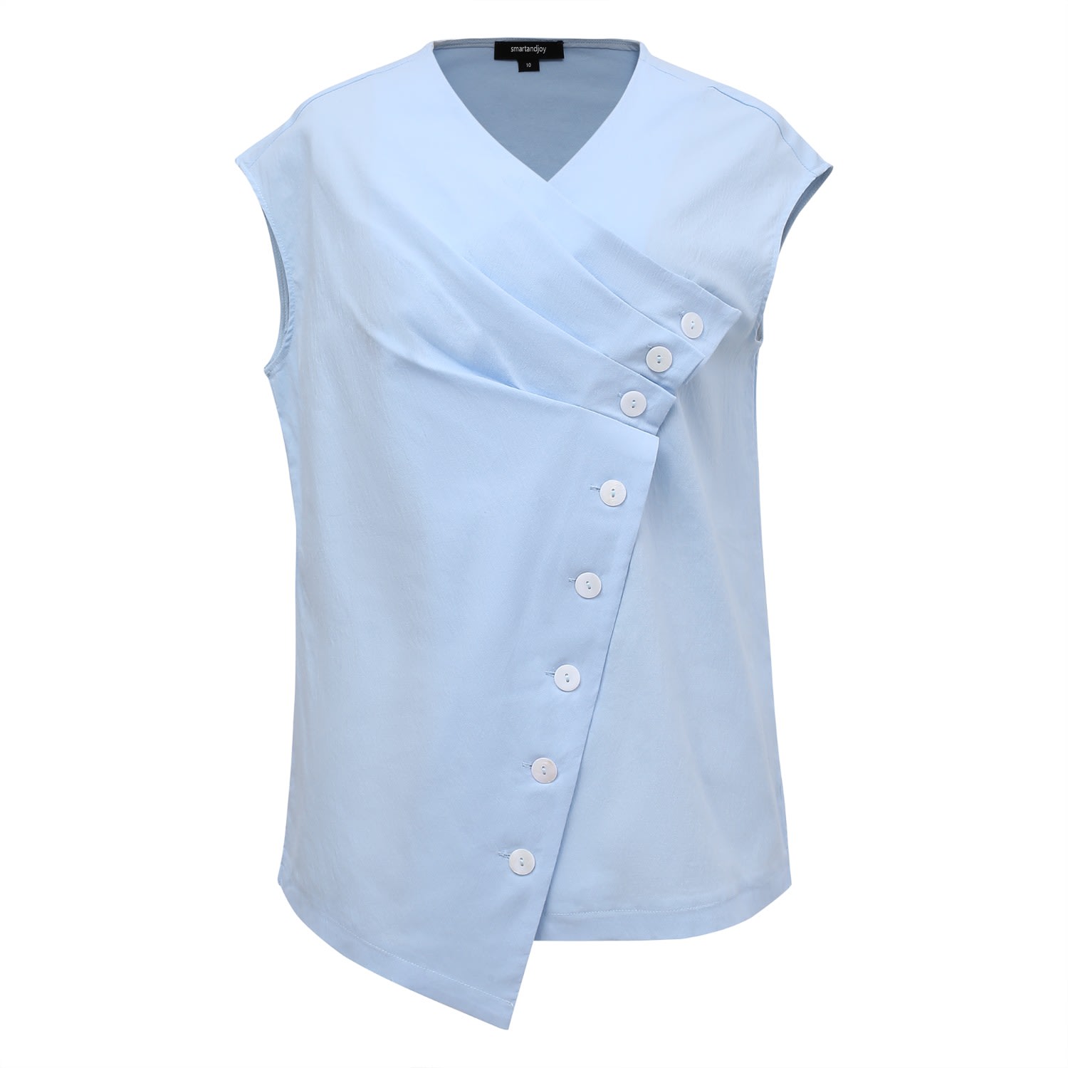 Smart And Joy Women's Double Breasted Pleated Asymmetric Top - Light Blue In Blue