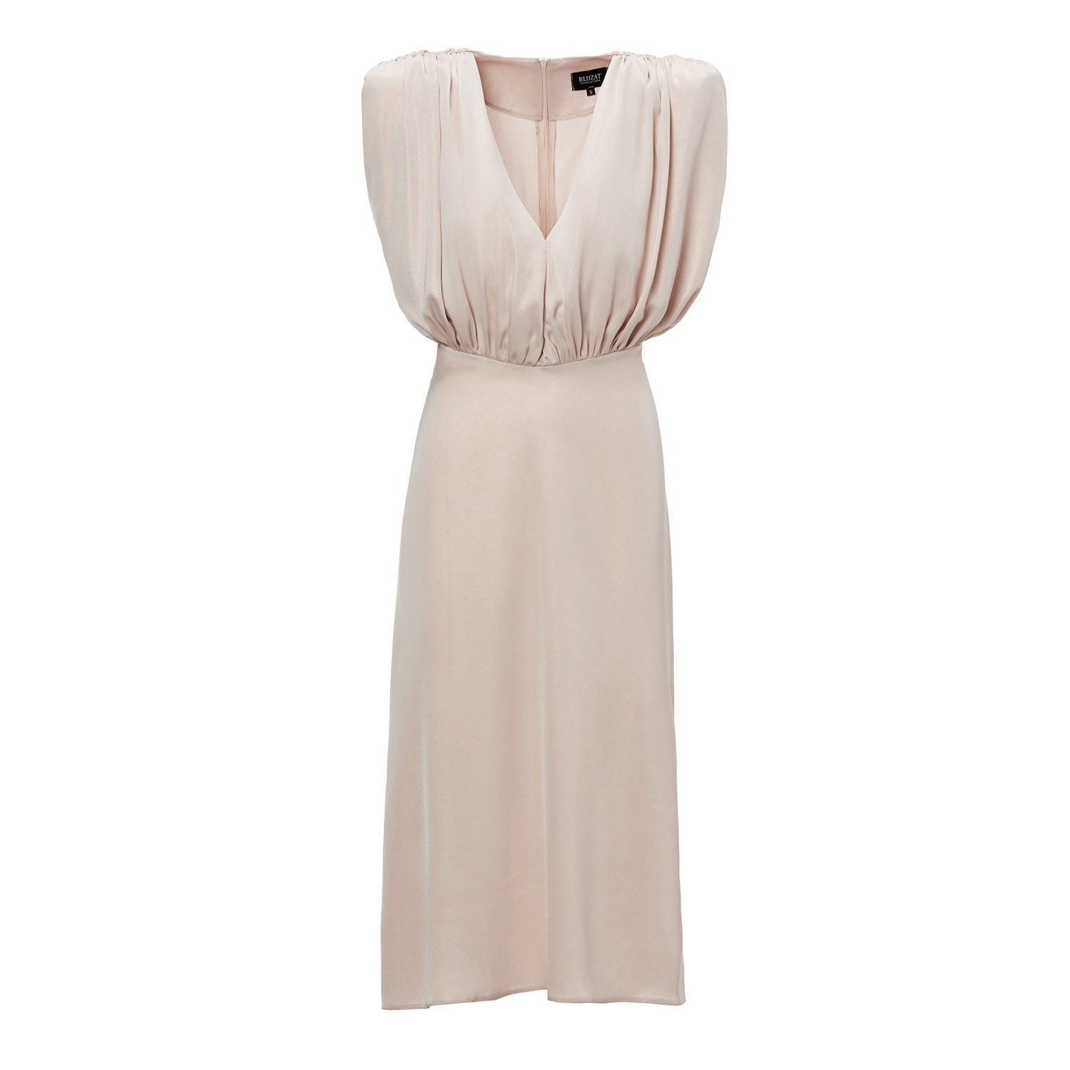 Bluzat Women's Midi Dress With Gold Details And V-sharped Draped Bodice In Gold