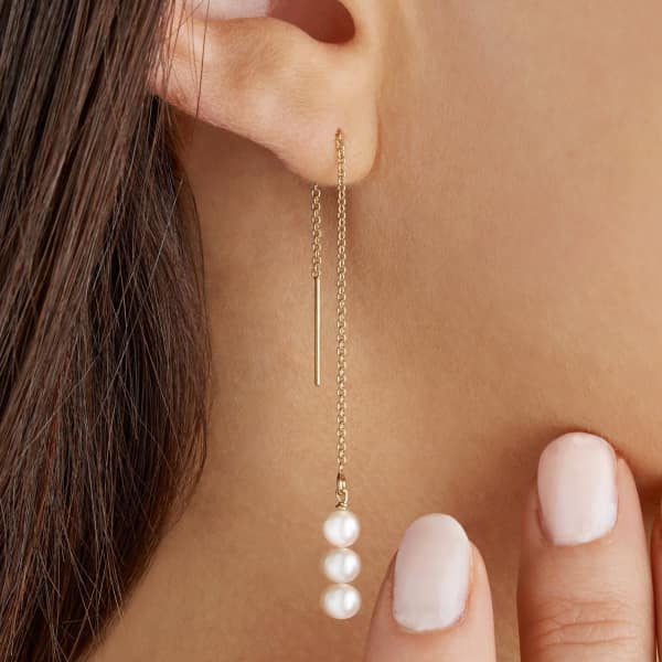 Lily & Roo Gold Cluster Pearl Drop Threader Earrings In Threader