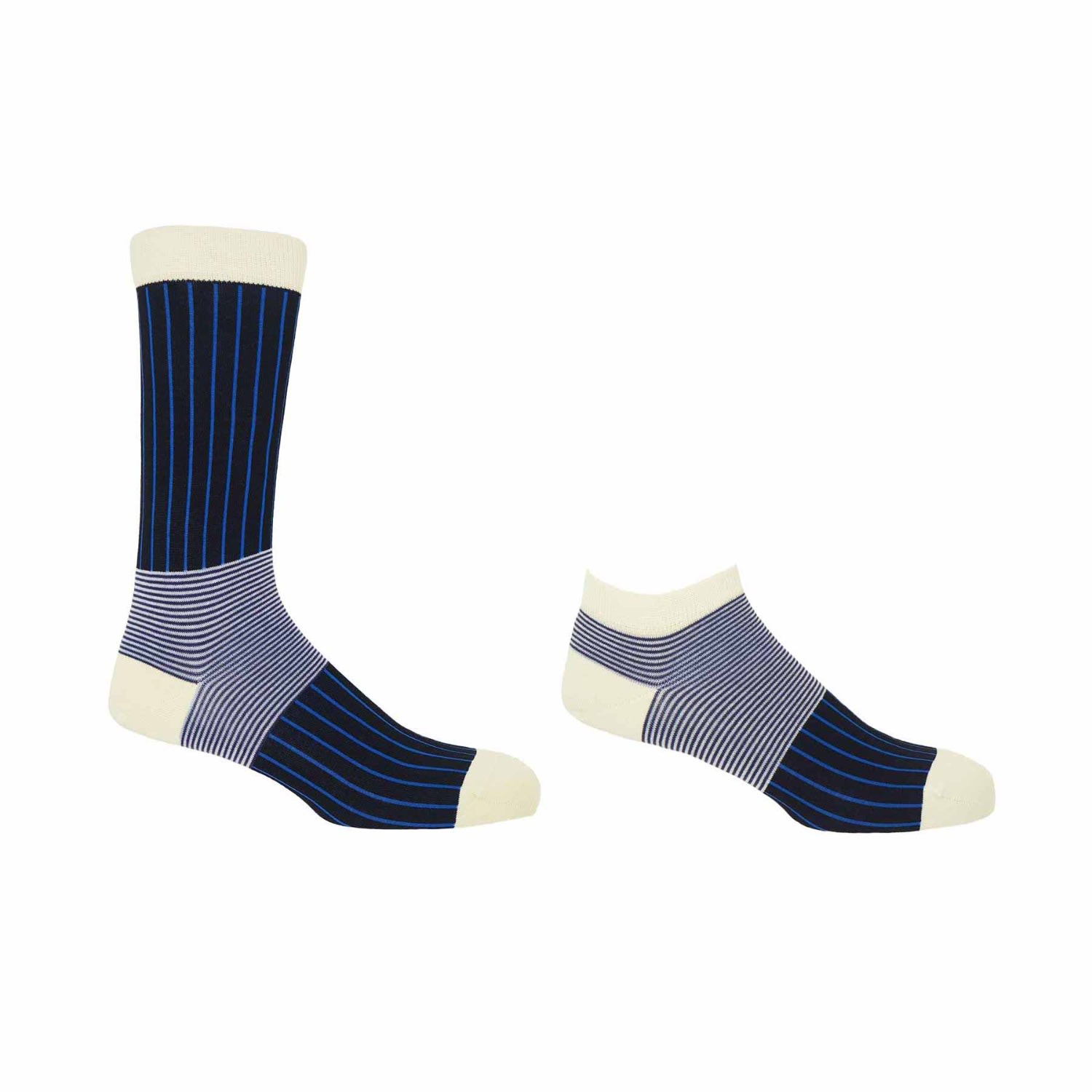 Black Oxford Stripe Crew & Trainer Men’s Socks 2 Pack One Size Peper Harow - Made in England