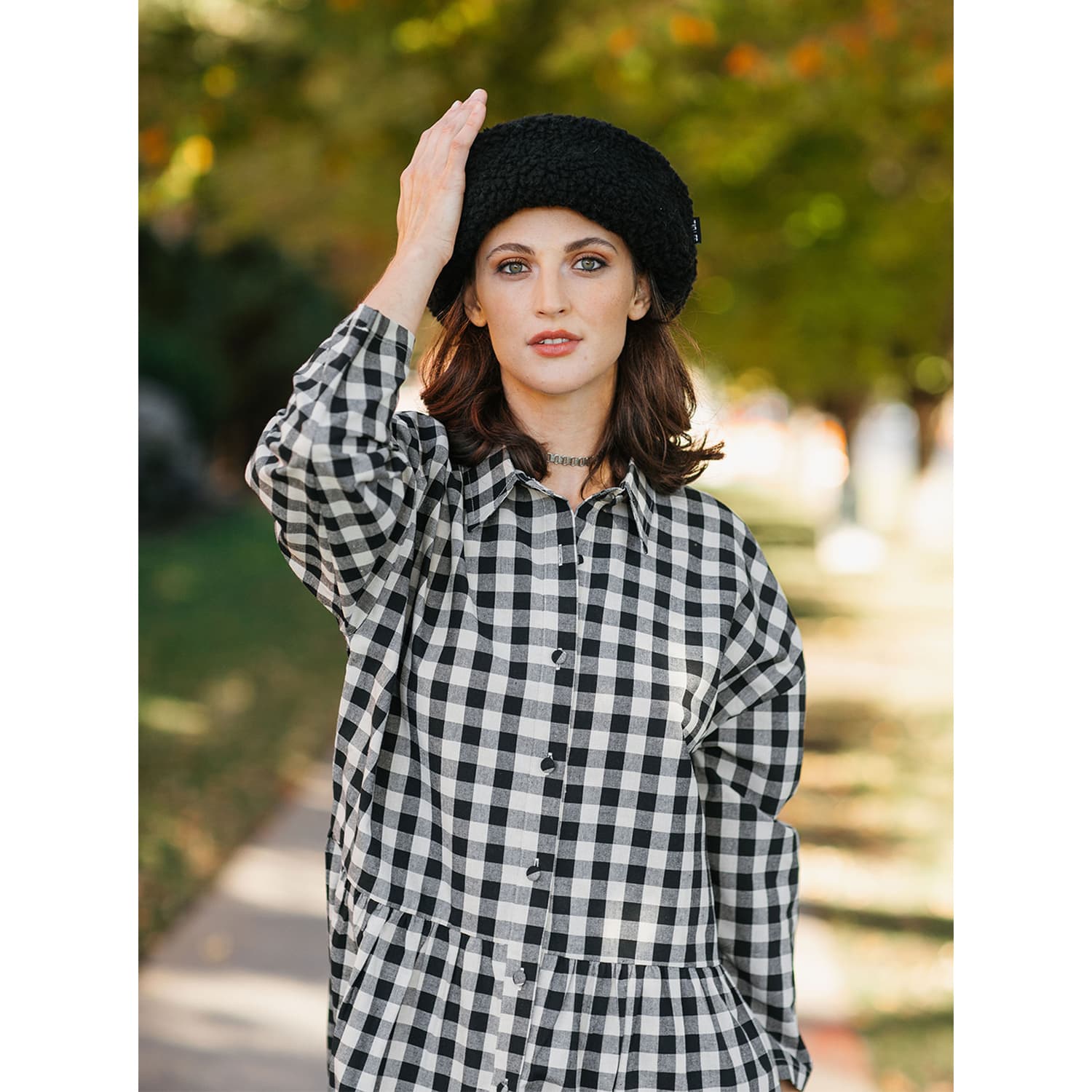 Cotton Linen Gingham Shirt Dress Black & Natural | Zenzee