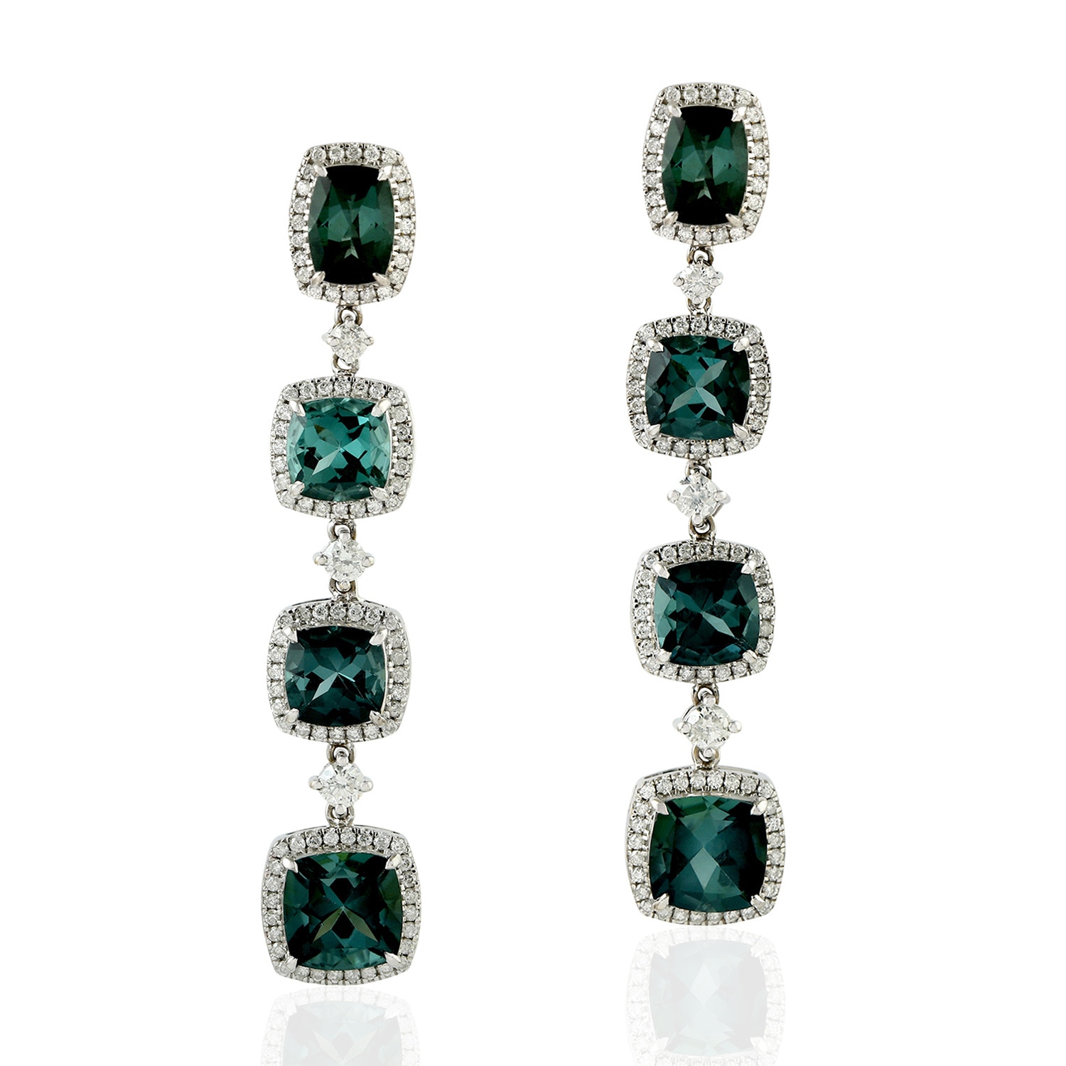 Artisan Gold / Green / White 18kt White Gold Tourmaline Genuine Diamond Women Dangle Earrings Jewelry In Gray