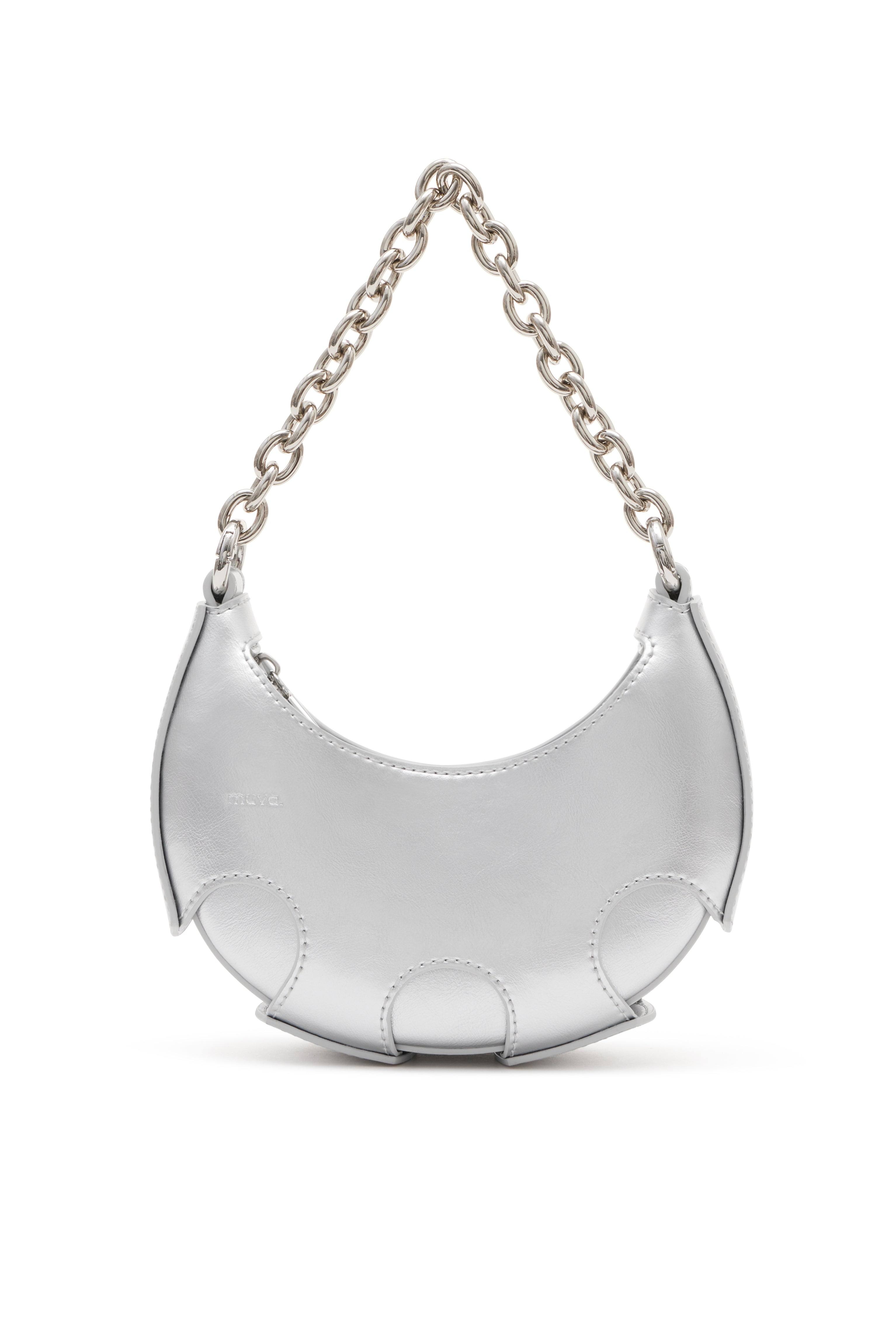 Amy Lynn Women's Reno Silver Leather Handheld Crescent Mini Bag