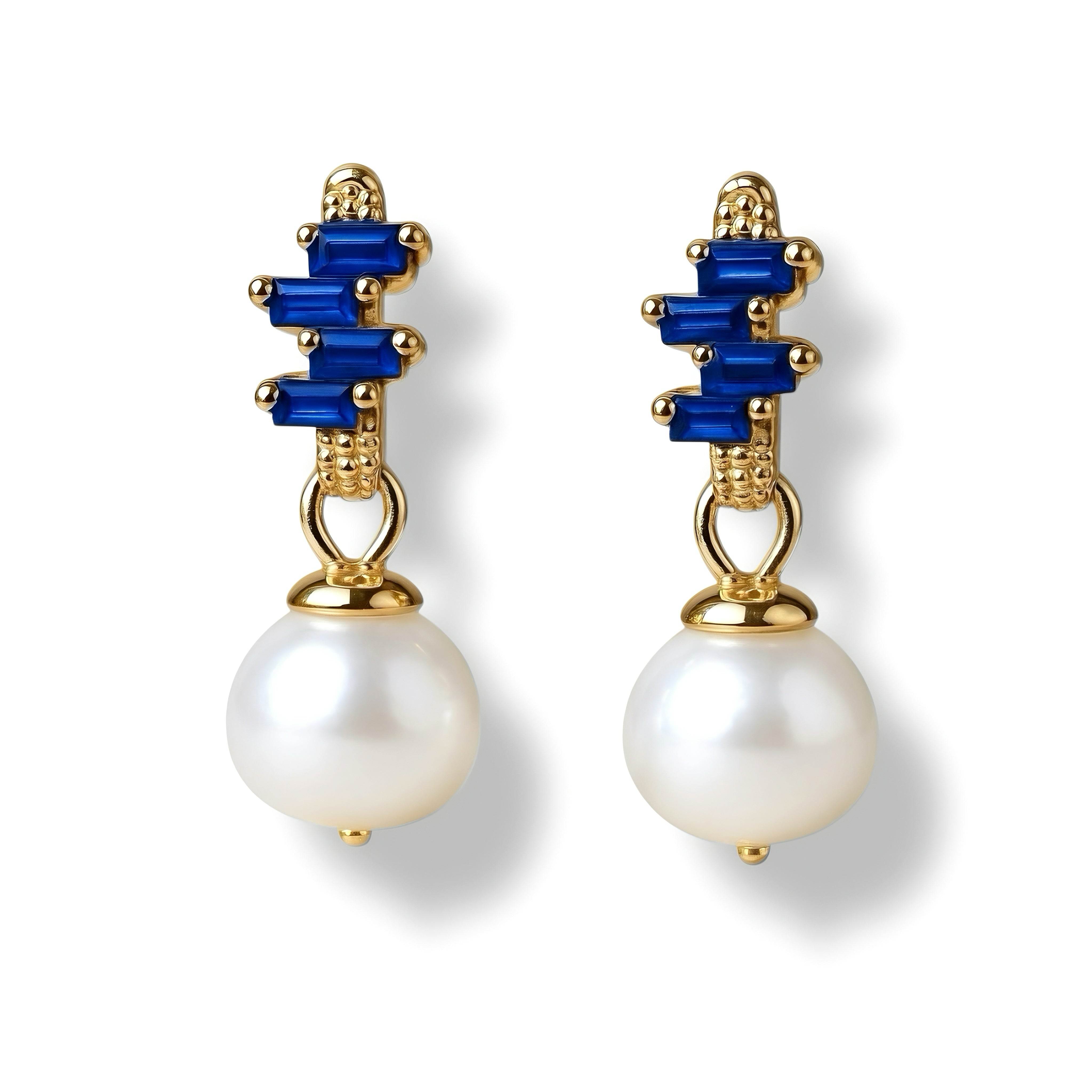 Ninemoo Women's Gold / Blue Blue Sapphire Accent Pearl Drop Earrings In Multi