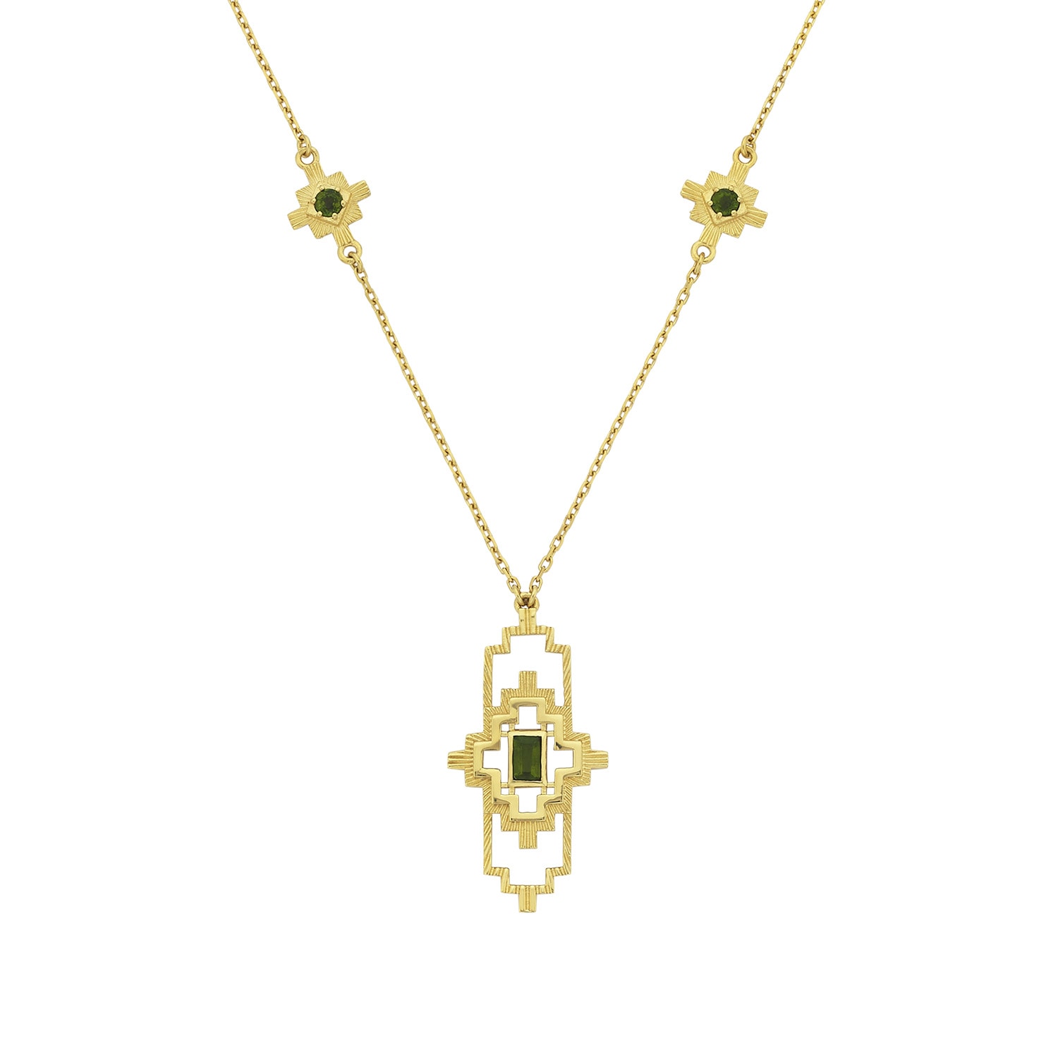 Zoe And Morgan Women's Gold / Green Munay Necklace Gold Chrome Diopside