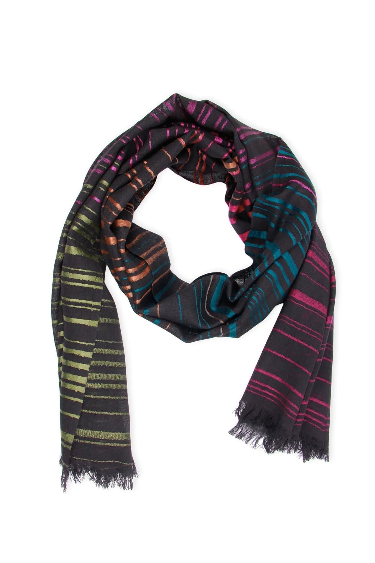 Saachi Women's Black Multicolored Striped Scarf