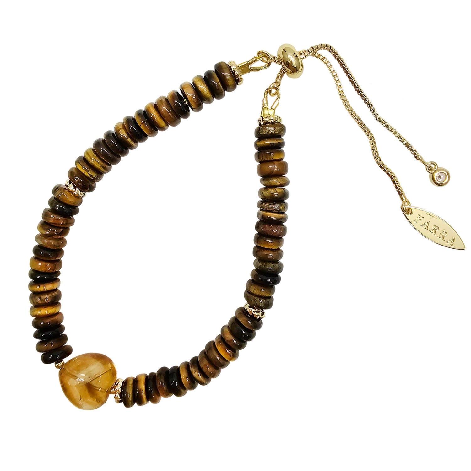 Women's Brown Tiger-Eye With Heart Citrine Adjustable Bracelet | Farra