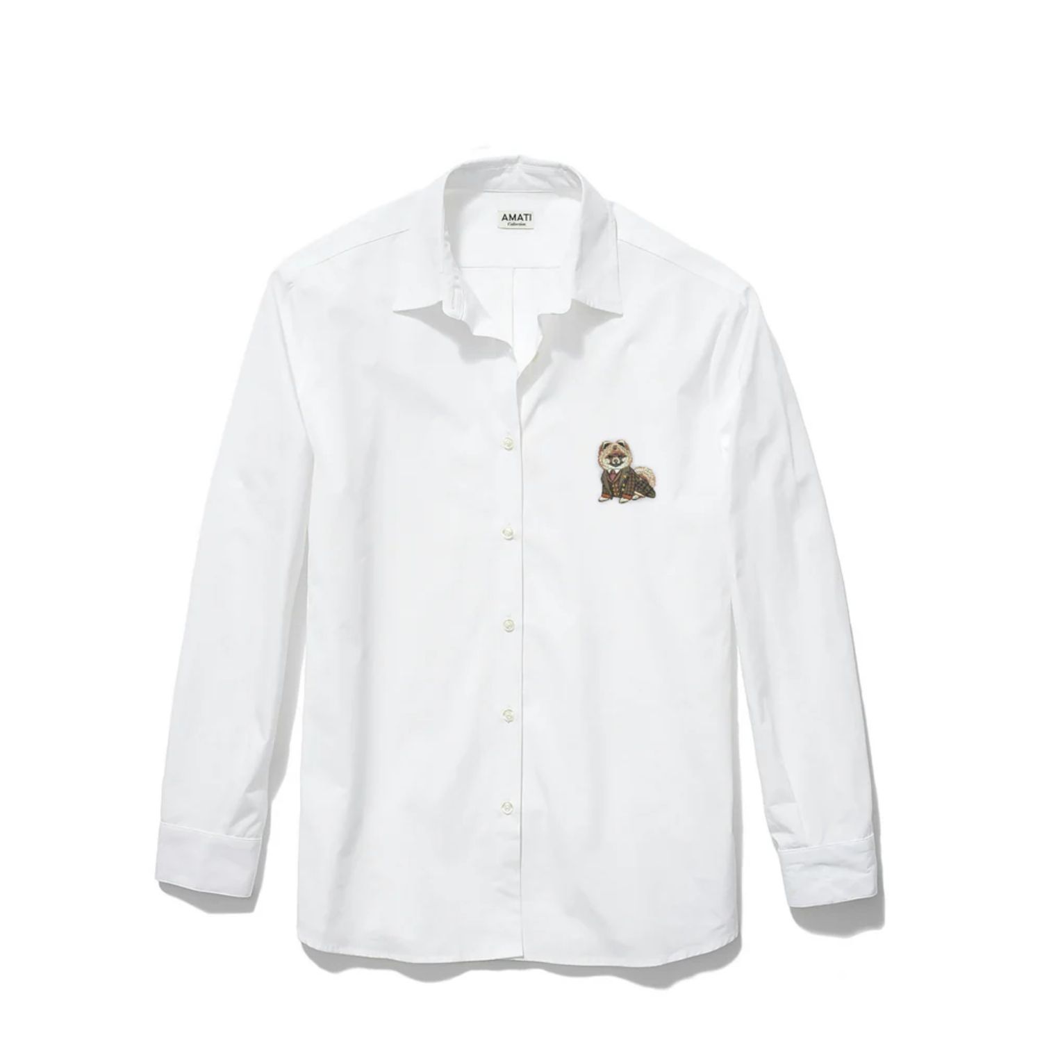 Amati Collection Women's White Pomeranian Embroidered Button-down Shirt