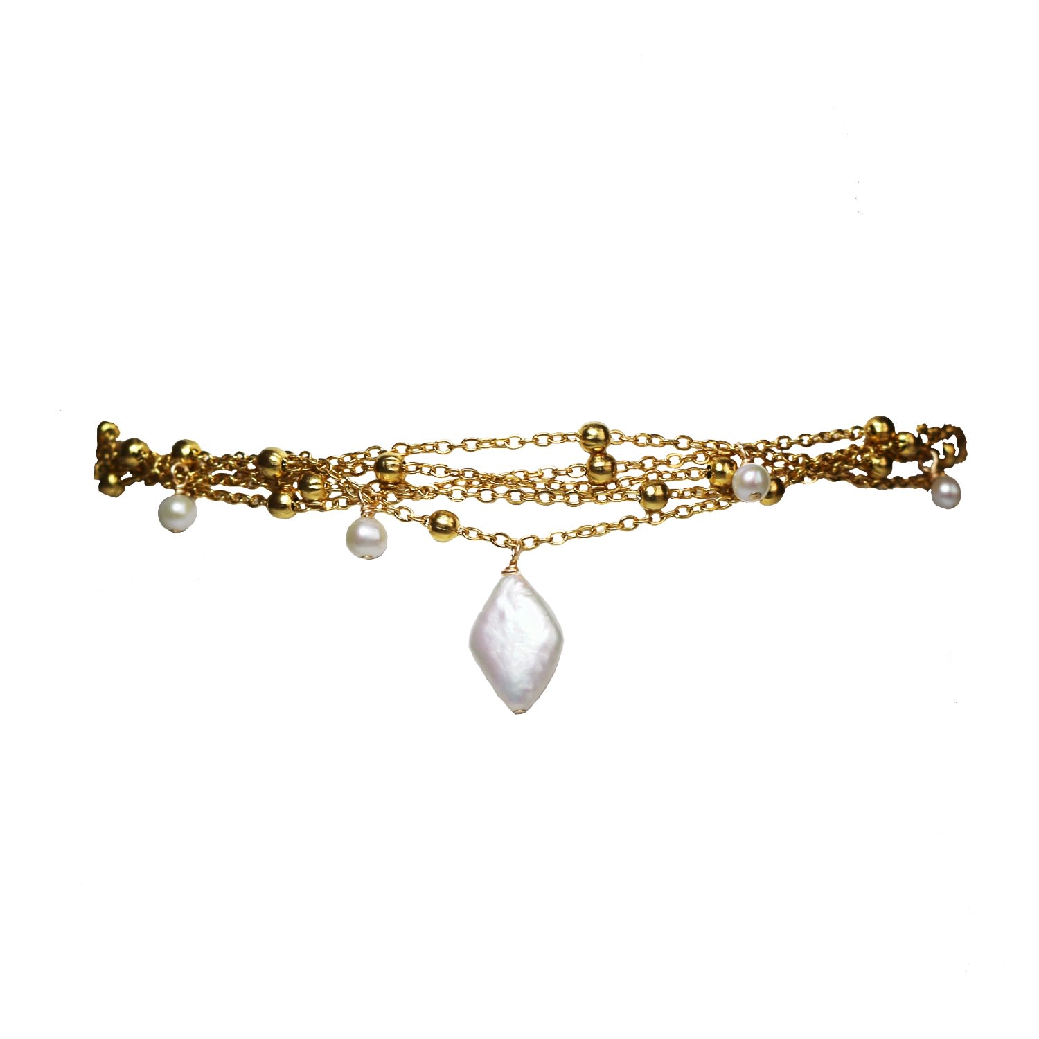 Marquise Swim Women's White / Gold Necklace - Renaissance Rhombe Freshwater Pearls Choker & Gold