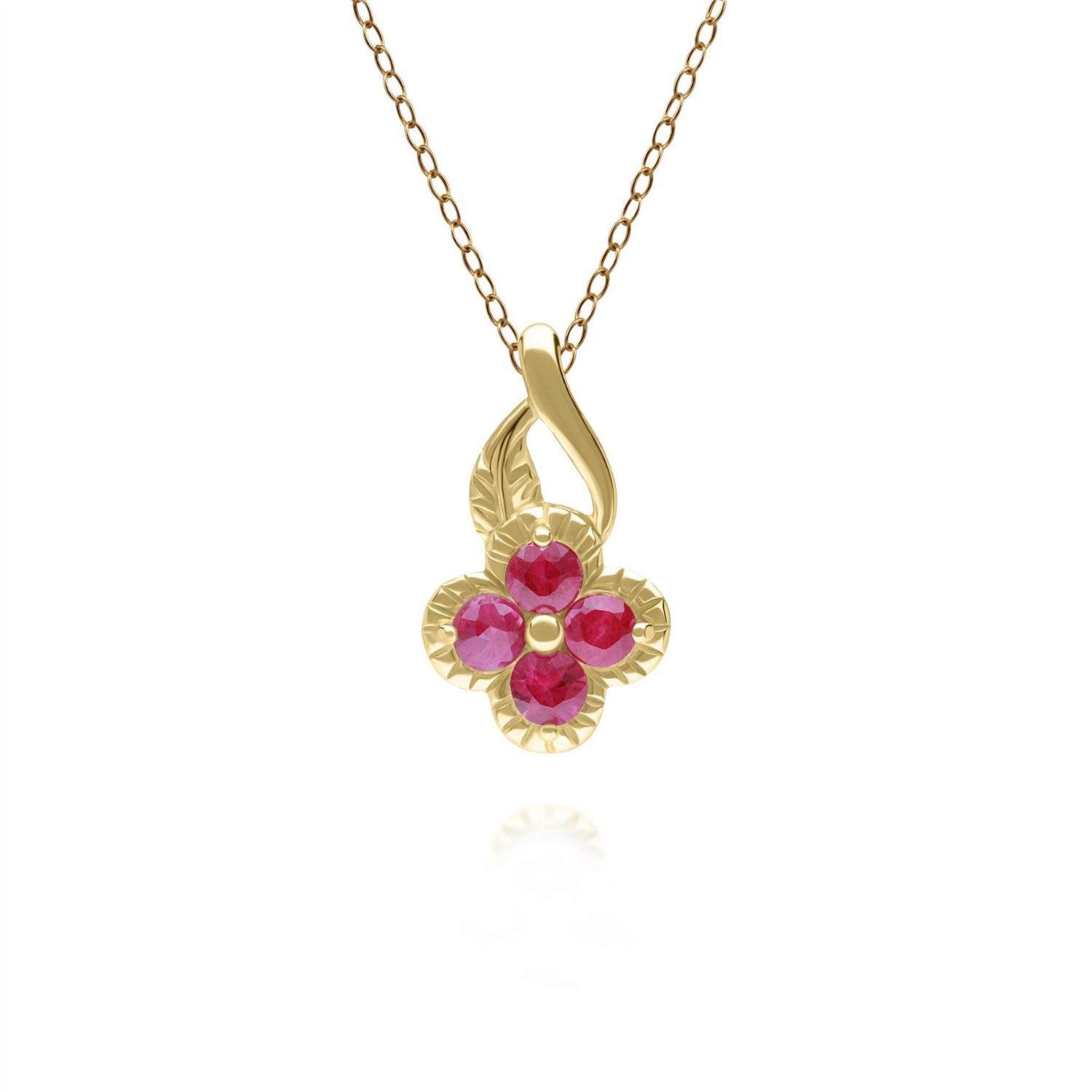 Women’s Gold / Red Floral Ruby Pendant In Yellow Gold Gemondo
