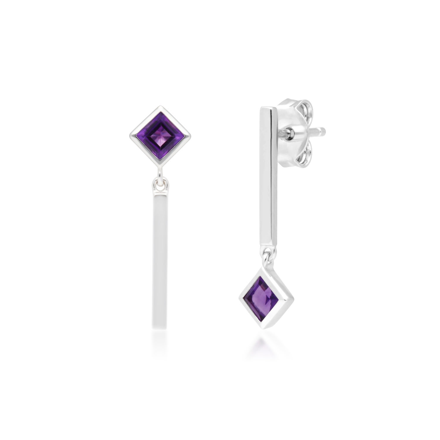 Women’s Pink / Purple Mismatched Amethyst Drop Earrings In White Gold Gemondo