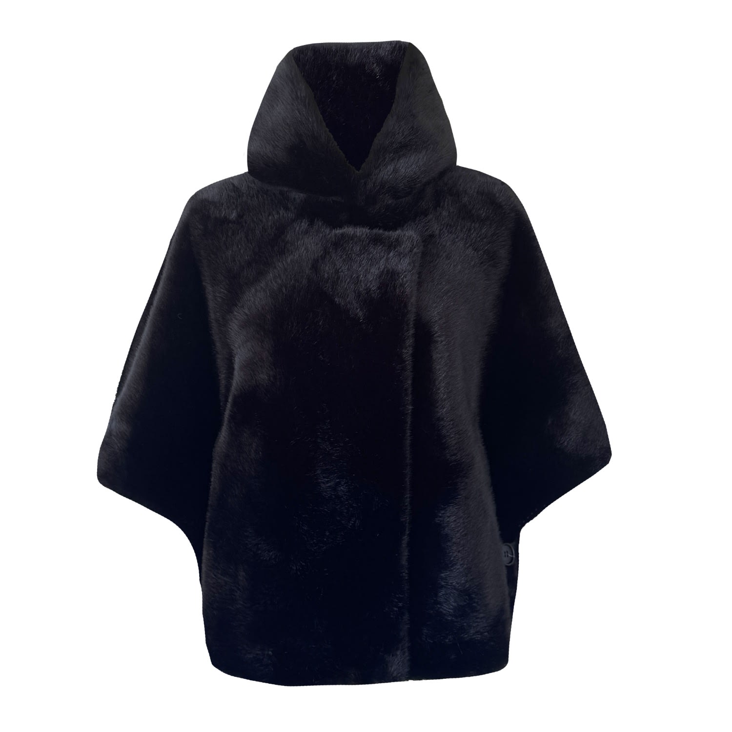 Women's Jet Black Hooded Faux Fur Cape | One Size | Nina Nieves