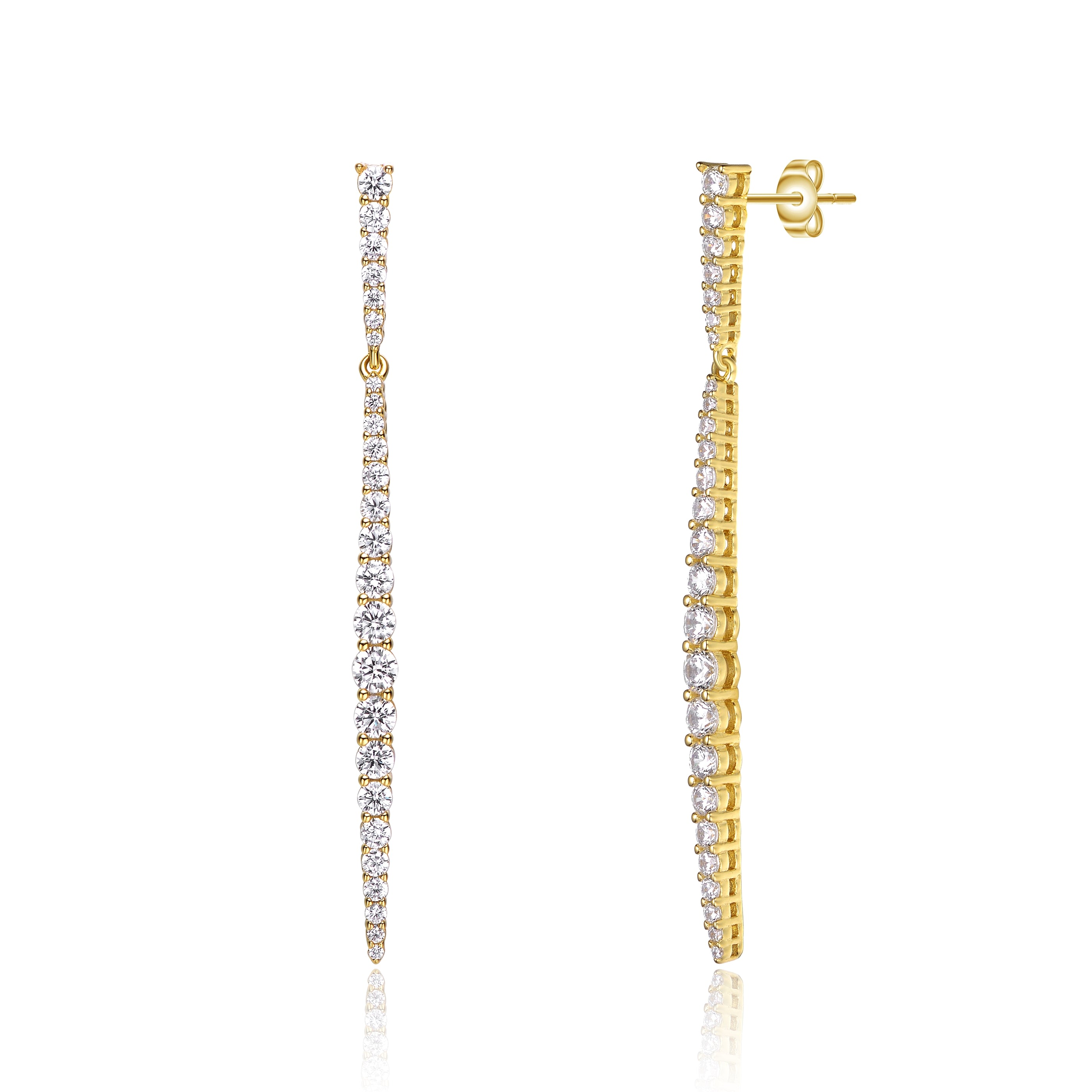 Women’s Gold / White Yellow Gold Plated With Cubic Zirconia Icicle Cluster Spike Dangle Earrings In Sterling Silver Genevive Jewelry