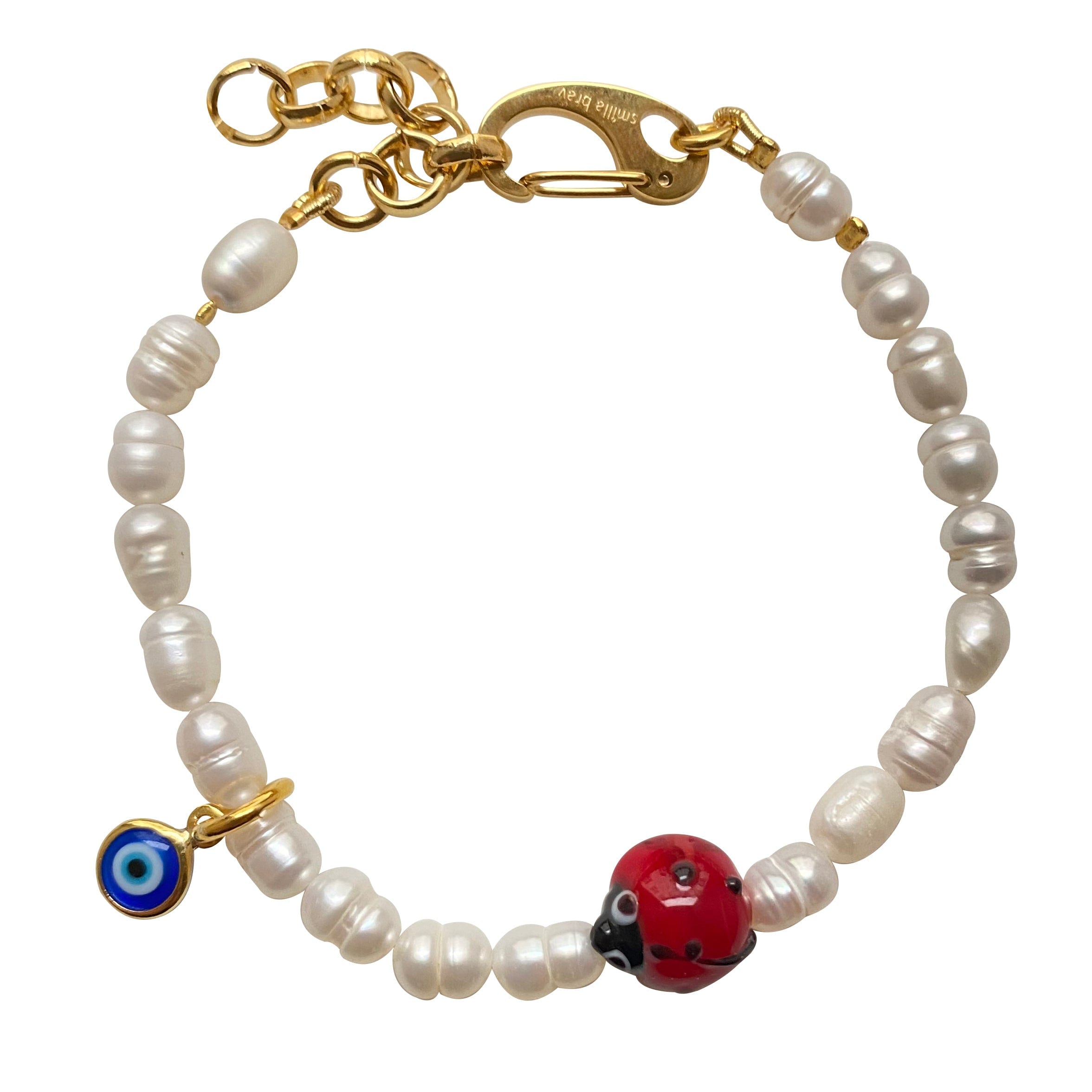 Smilla Brav Gold / White / Red Evil Eye Pearl Bracelet Ladybug In Multi