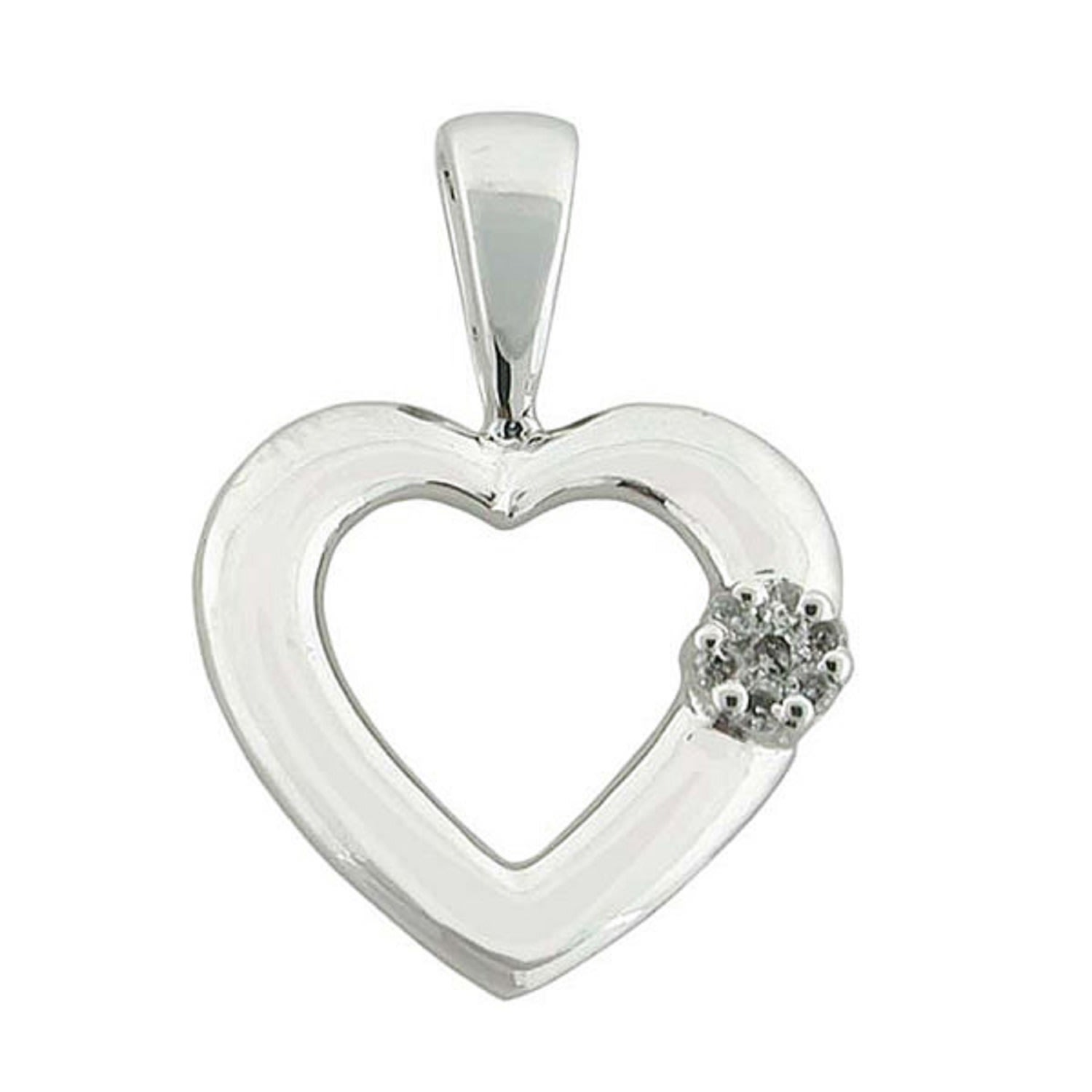 Women’s 14K White Gold In Pave Natural Diamond Heart Shape Charm Pendant Artisan