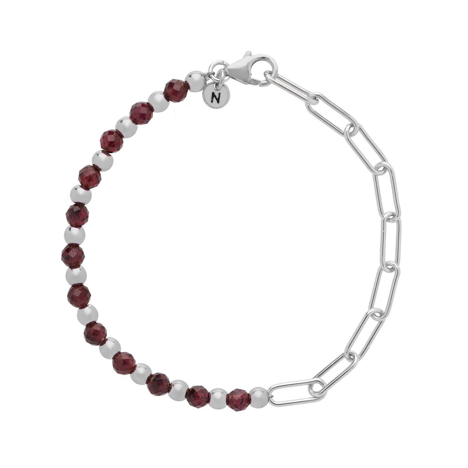 Nellou Jewellery Women's Red / Silver Garnet Gem Shine Bracelet Sterling Silver