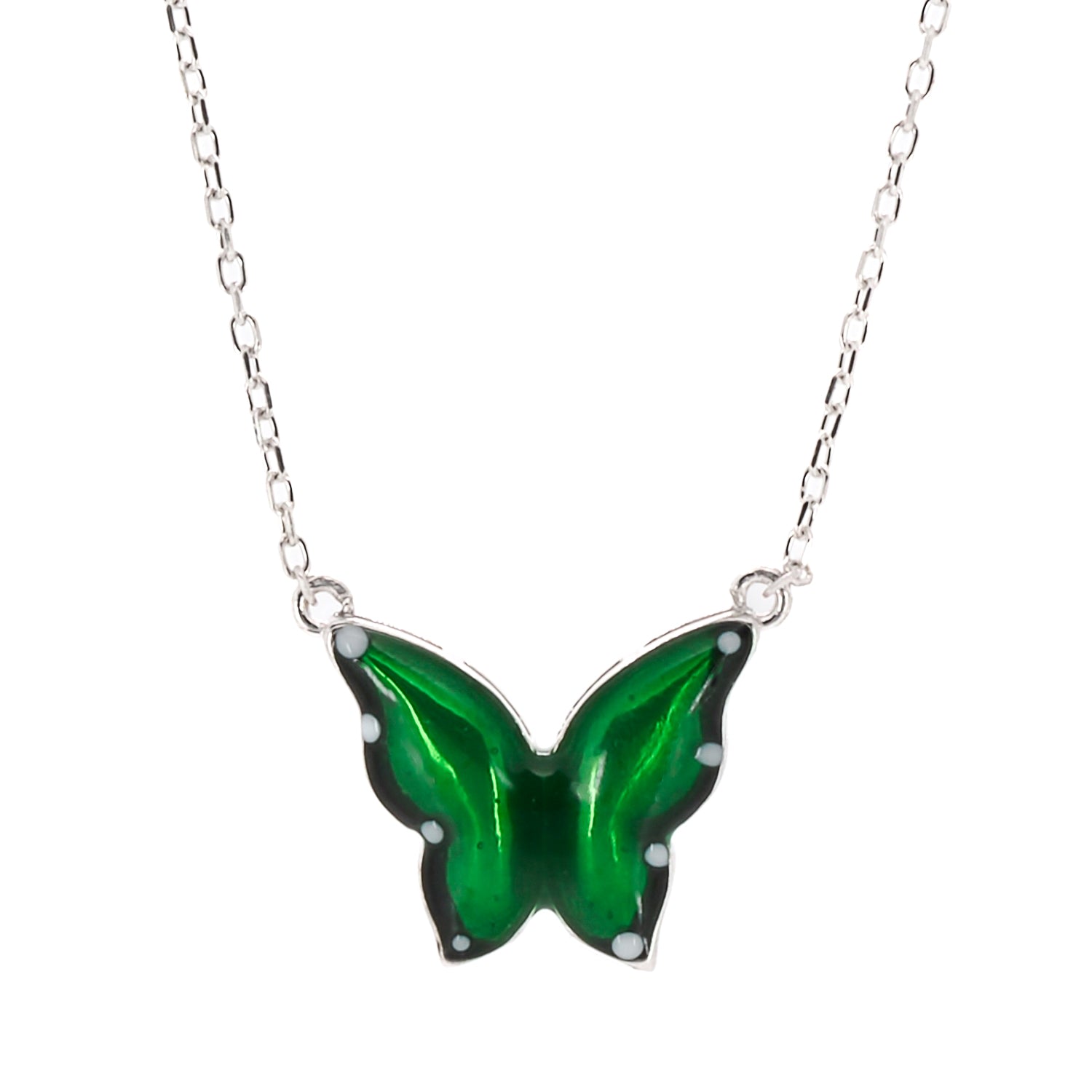 Women’s Green / Silver Silver Abundance Green Enamel Butterfly Necklace-Green Ebru Jewelry