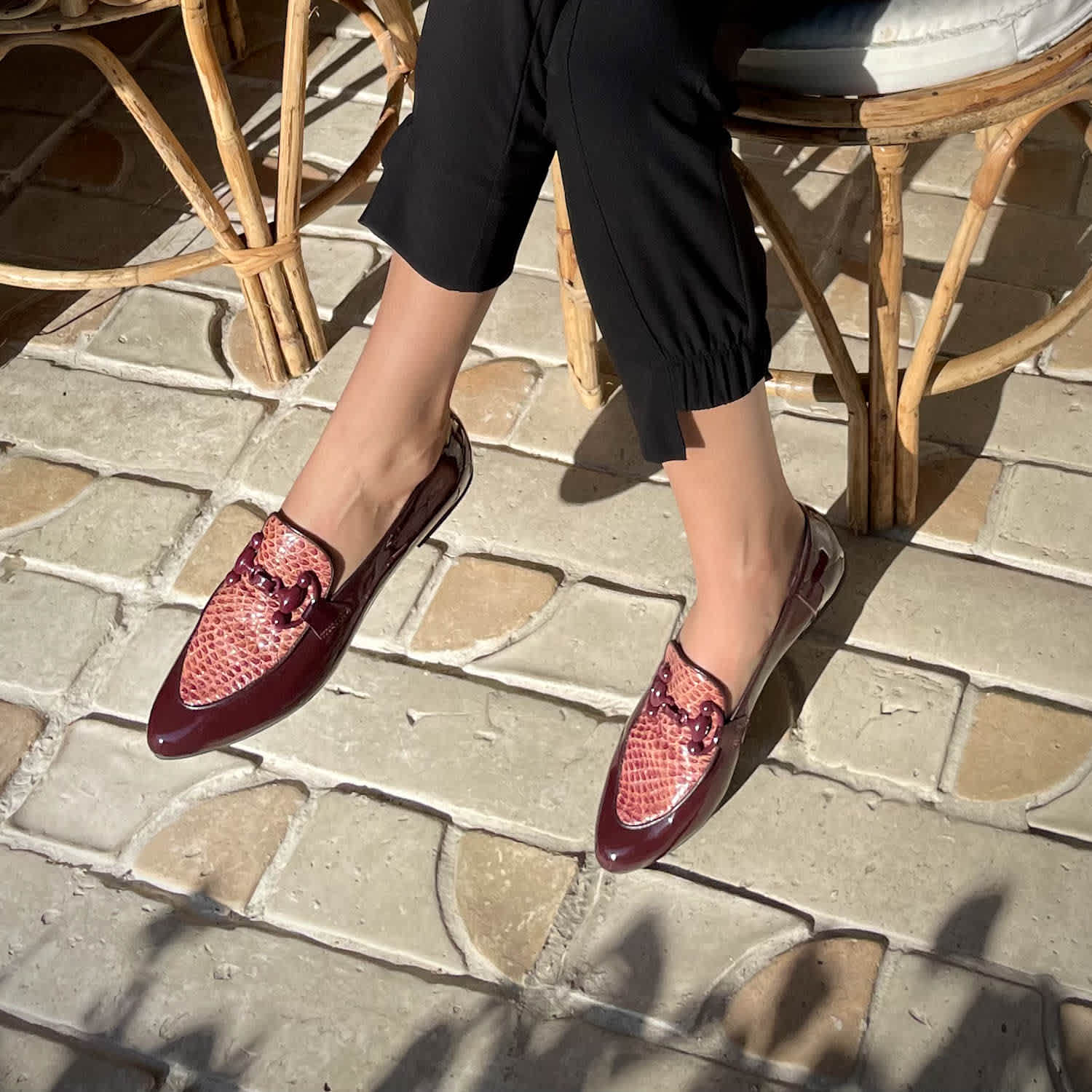 Burgundy Leather Loafers Gold Accents Slip On Dress Shoes Classic Style‎ The Jupiter Shoe Burgundy Spike Leather Bit Dress Loafer  main image 3