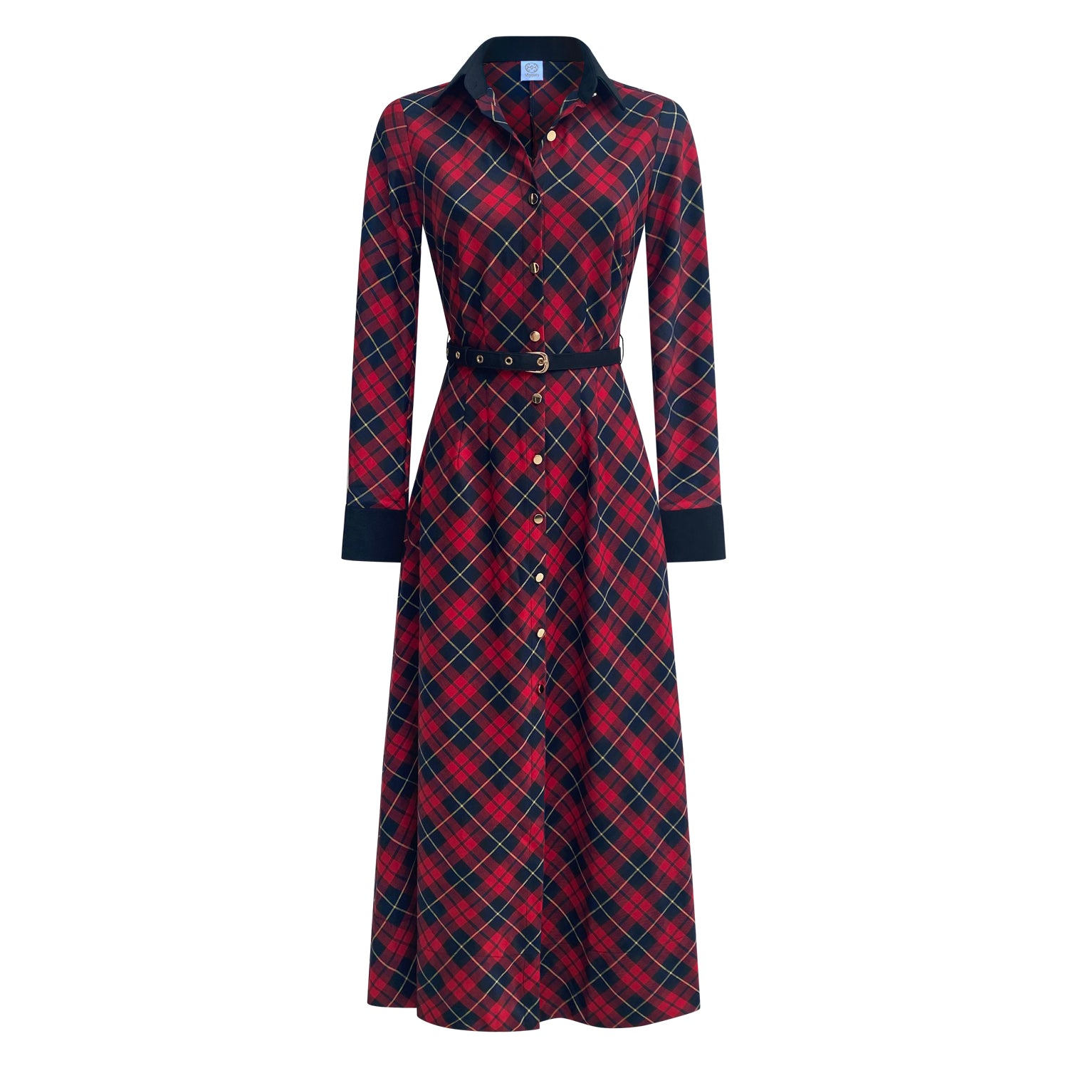 Why Mary Women's Black / Red Marion Classic Tartan A-line Midi Dress In Black/red