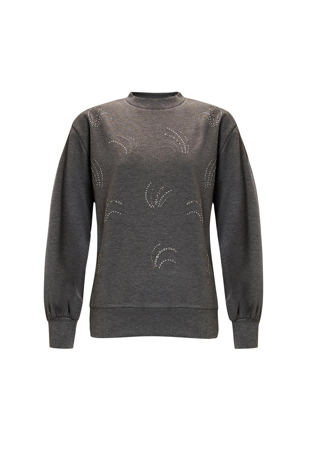 Women's Statement Crystal Embellished Patterned Sweatshirt