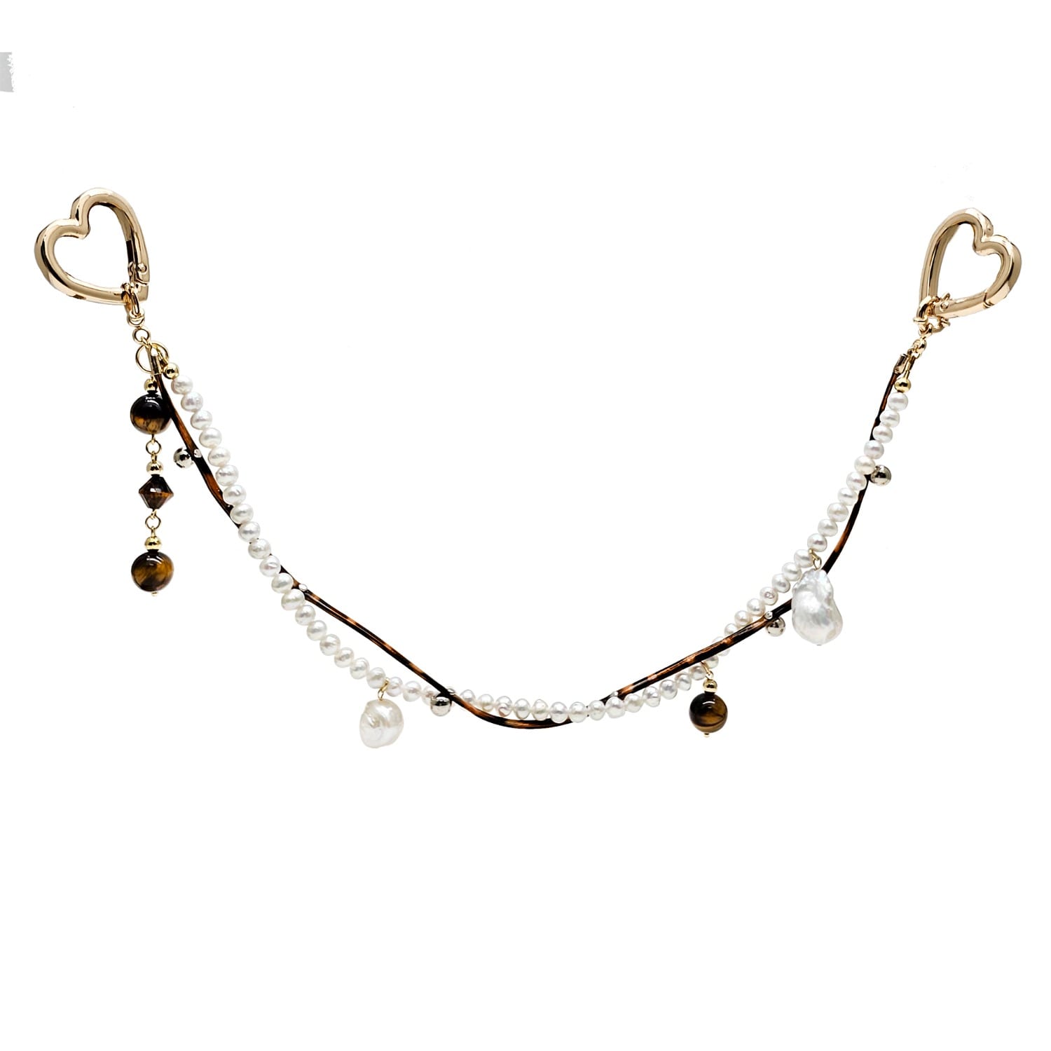 Farra Women's Brown Freshwater Pearl And Tiger-eye Dangle Bag Charm In Brown
