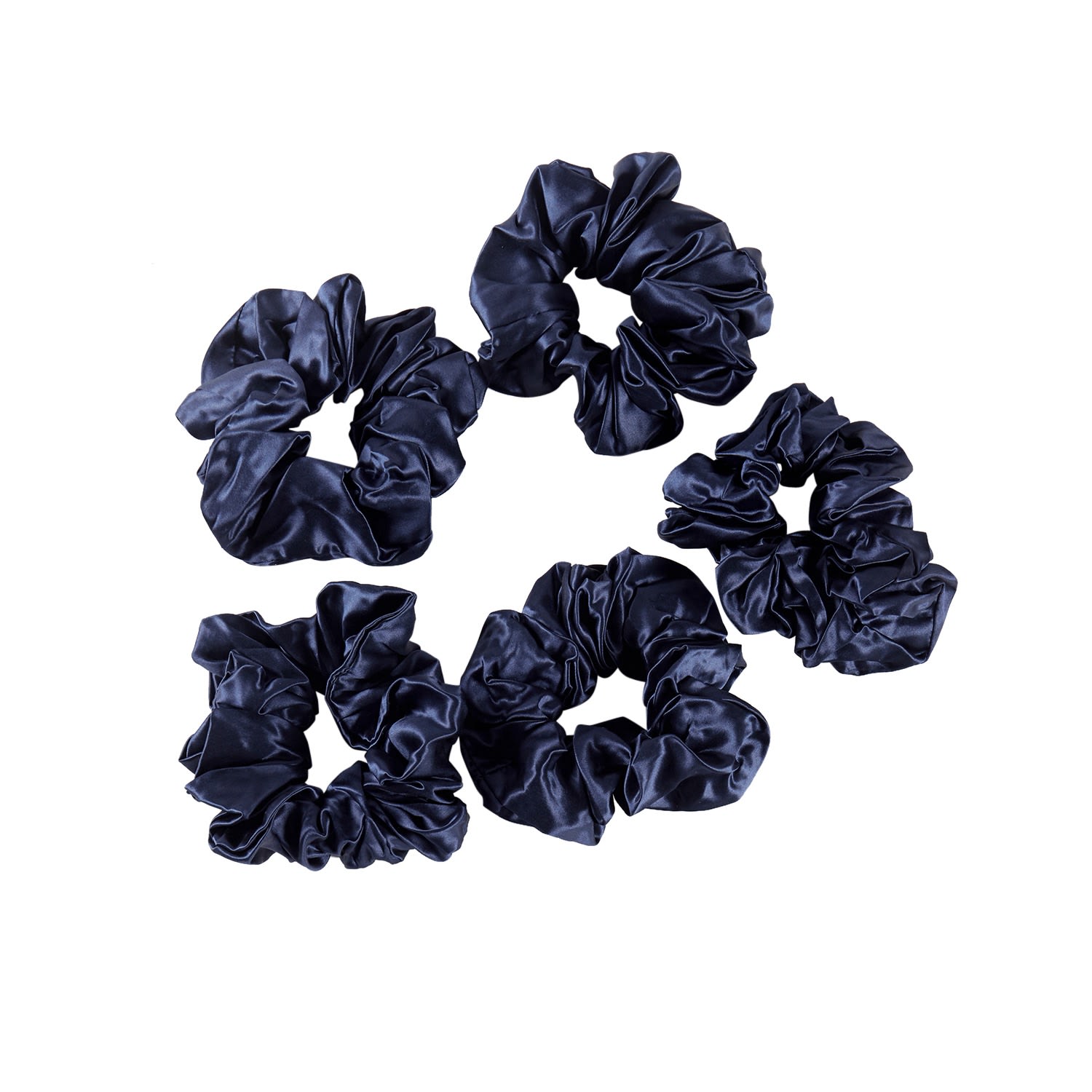 Women's Blue Pure Mulberry Silk French Scrunchie Set Of Five In Navy | One Size | Soft Strokes Silk