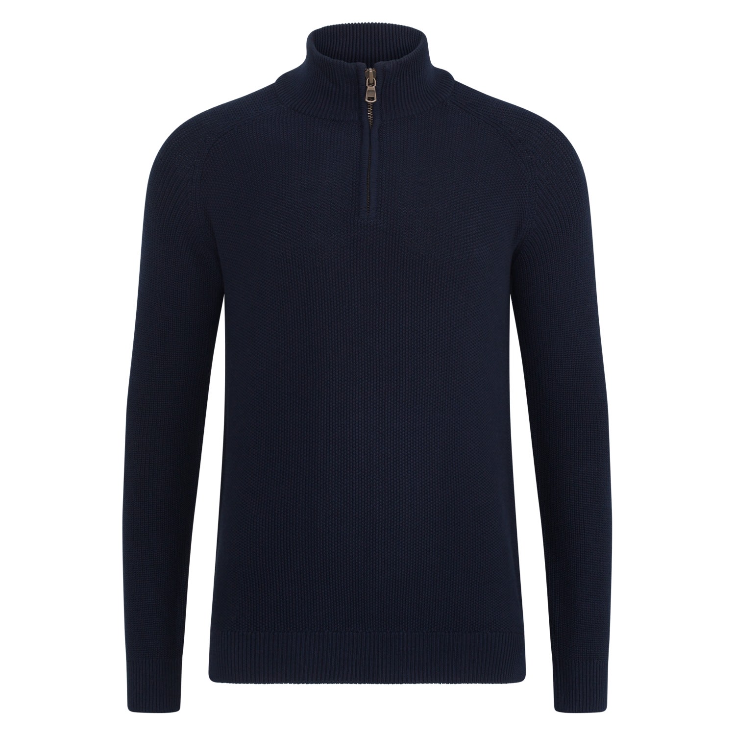 Blue Mens Midweight Cotton Zip Neck Bennett Jumper - Navy Small Paul James Knitwear