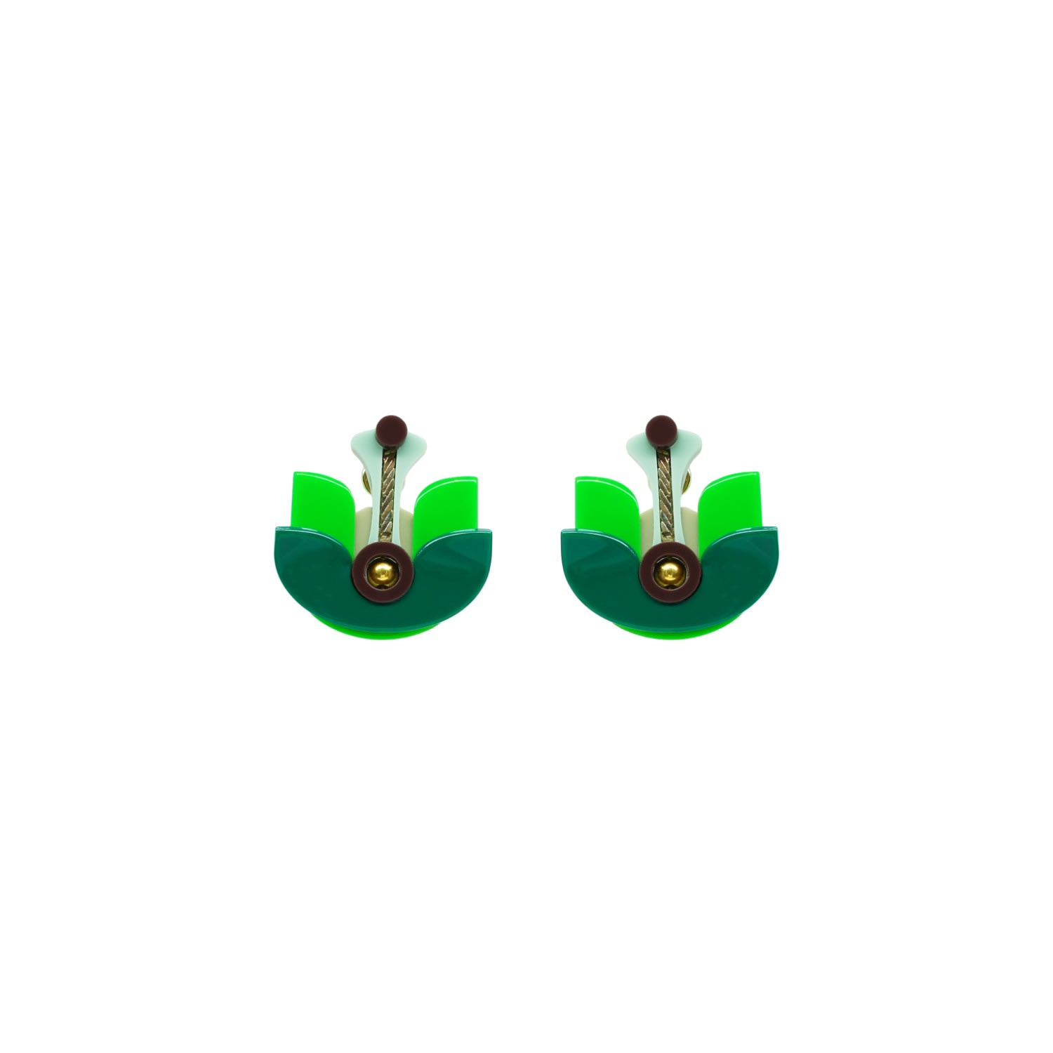 Gissa Bicalho Women's Handmade Acrylic Earring Short Lotus Flower - Green