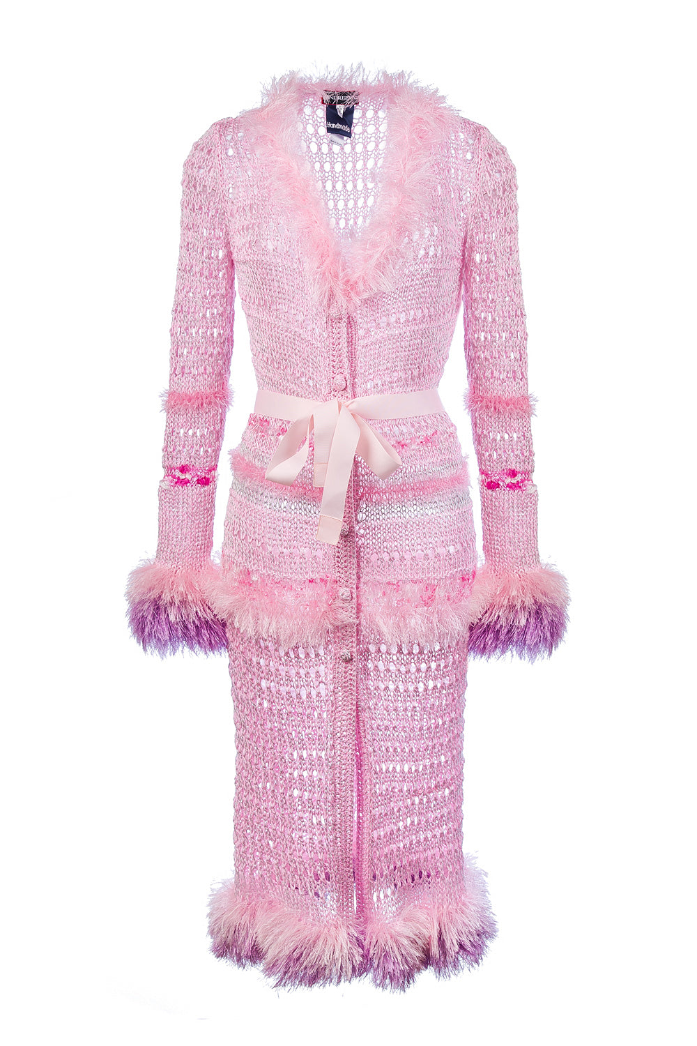 Monroe Pink Handmade Knit Cardigan-Dress With Belt | ANDREEVA