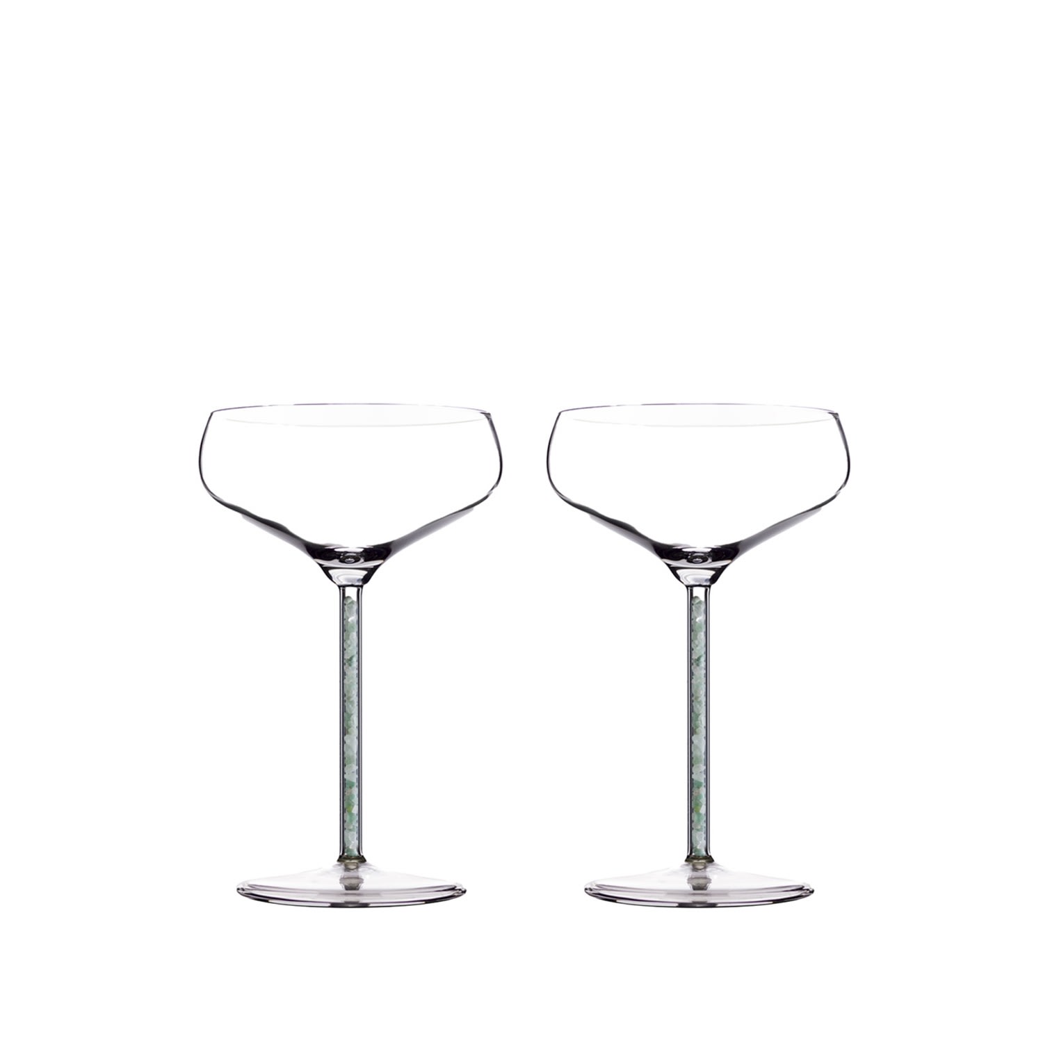 Greatfool Champagne/cocktail Coupe - Green Aventurine - Two Piece In Transparent