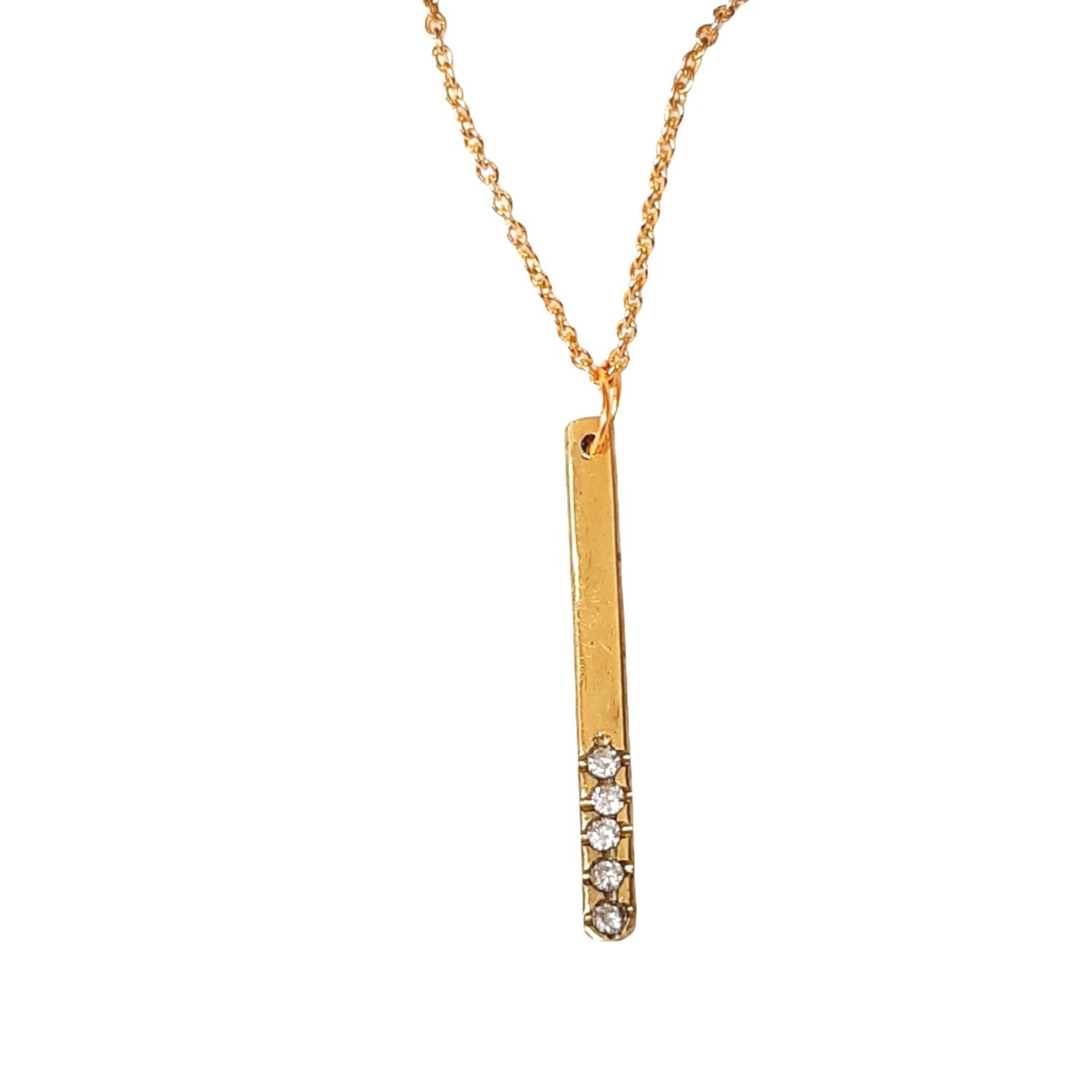 Lily Flo Jewellery Women's Gold Bar With 5 Diamond Necklace