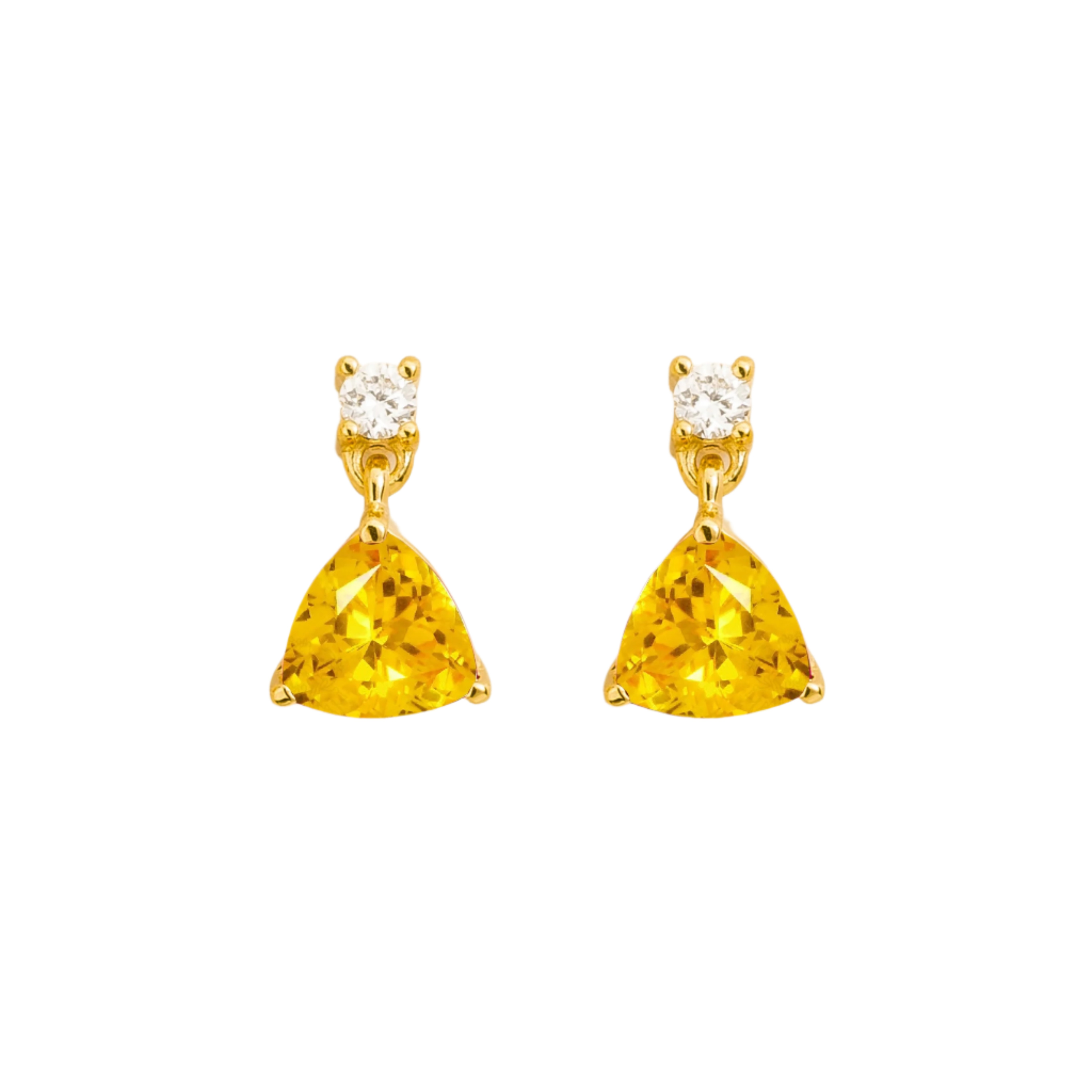 Juvetti Women's Yellow / White Trillion Gold Earrings Set With Yellow Sapphire & Diamond In Multi