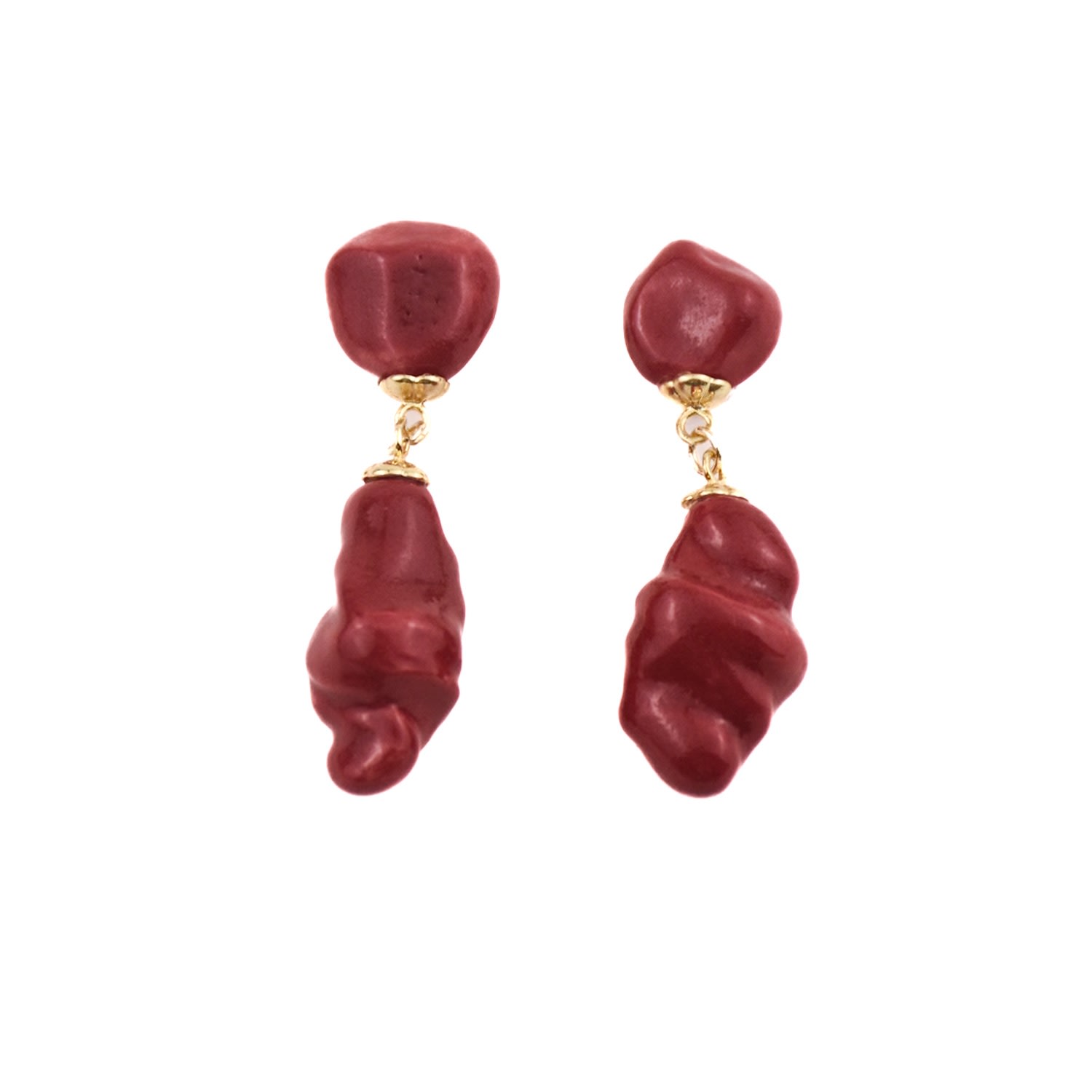H2 Studio Women's Red / Gold Coral Drop Handmade Porcelain Two Piece Earrings In Multi