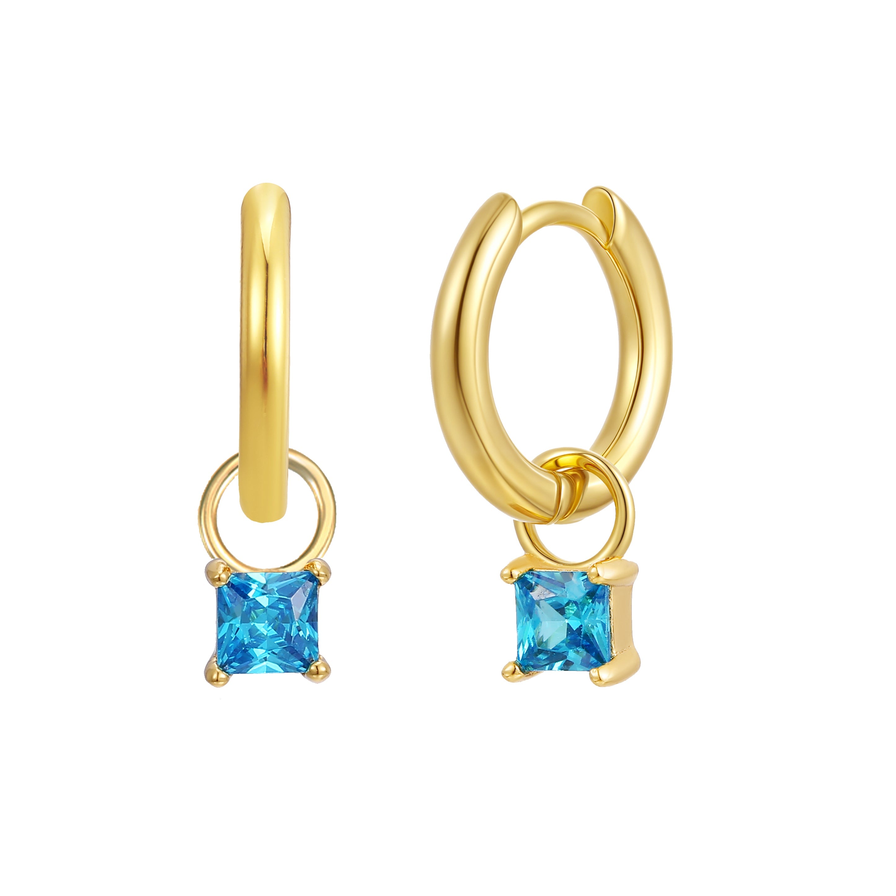 Gold Trip Women's Gold / Blue March Huggie Hoop Birthstone Charm Earrings In Gold In Gold